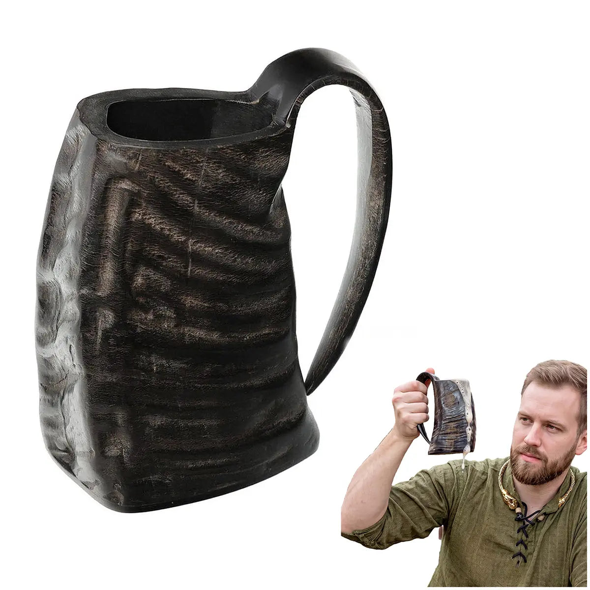 Jarra de cuerno de búfalo de estilo vikingo, hecha a mano