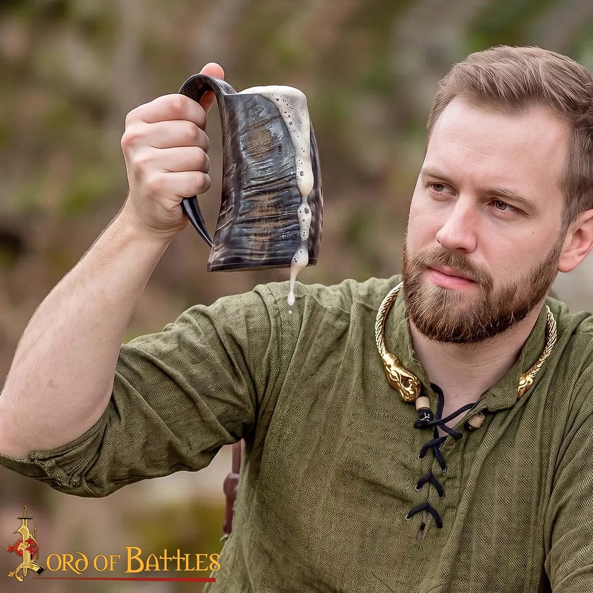 Jarra de cuerno de búfalo de estilo vikingo, hecha a mano - imagen 6