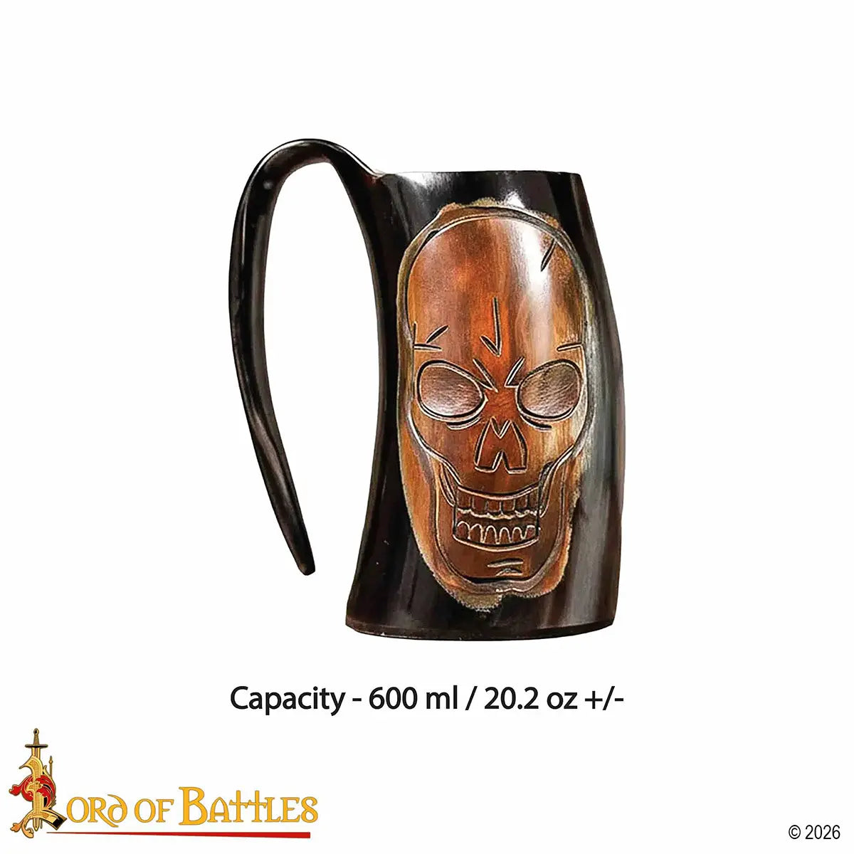 Jarra de cuerno vikinga con calavera