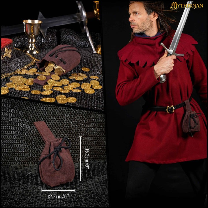Bolsa de cinturón medieval en lona de algodón con cordón - imagen 6