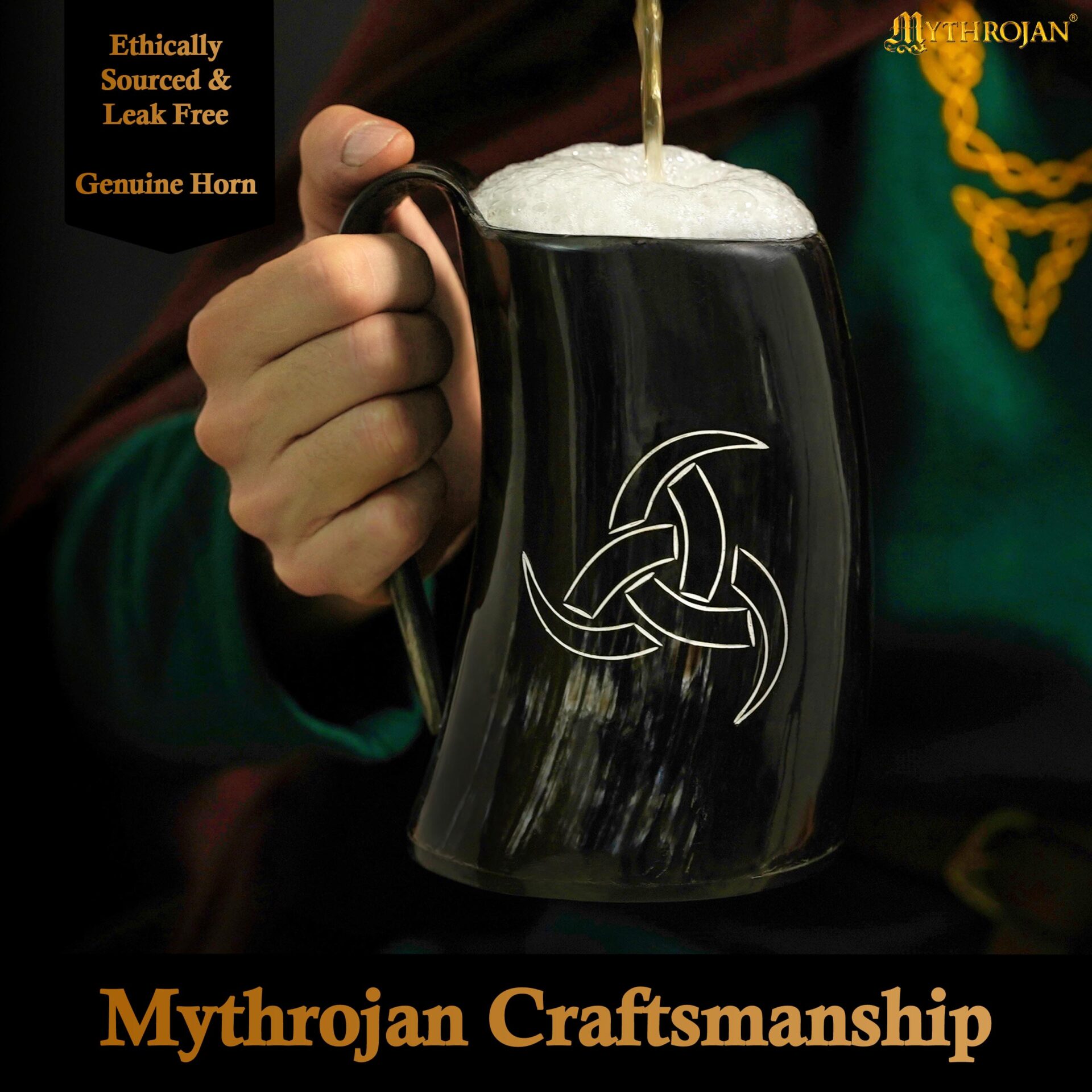 Jarra vikinga Mythrojan con correa de cuero y bolsa