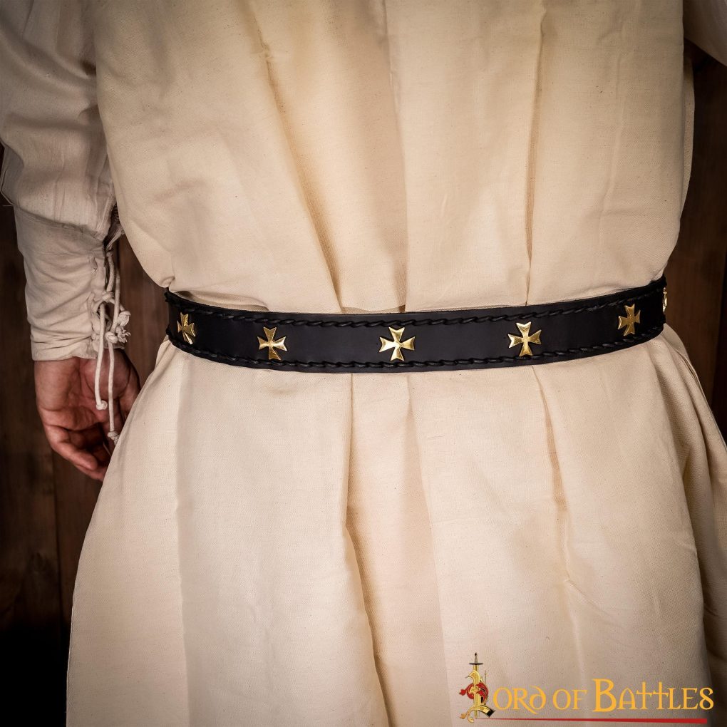 Cinturón medieval de cuero auténtico con cruz de latón - imagen 7