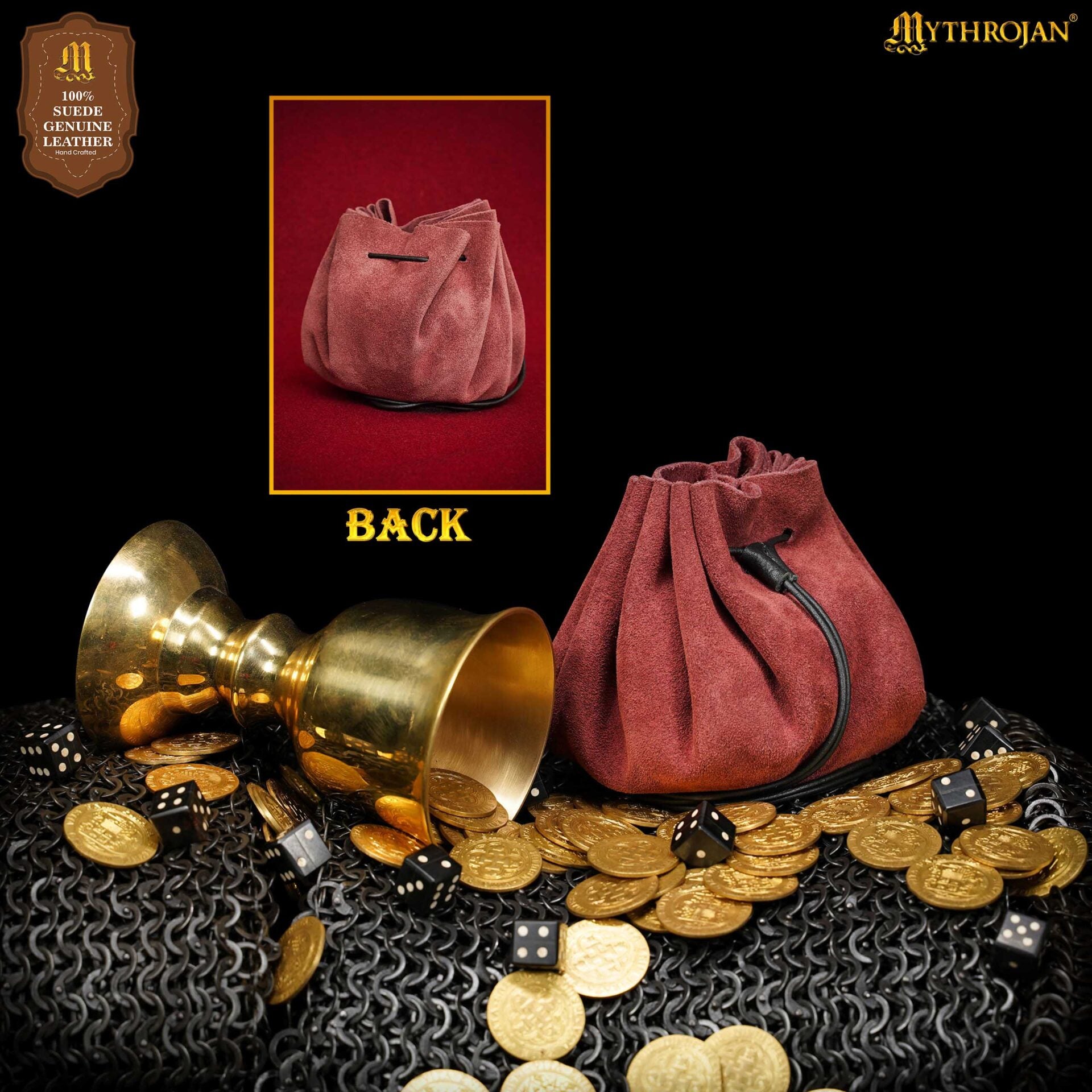 Imagen única de: Bolsa medieval de ante con cordón para monedas y dados