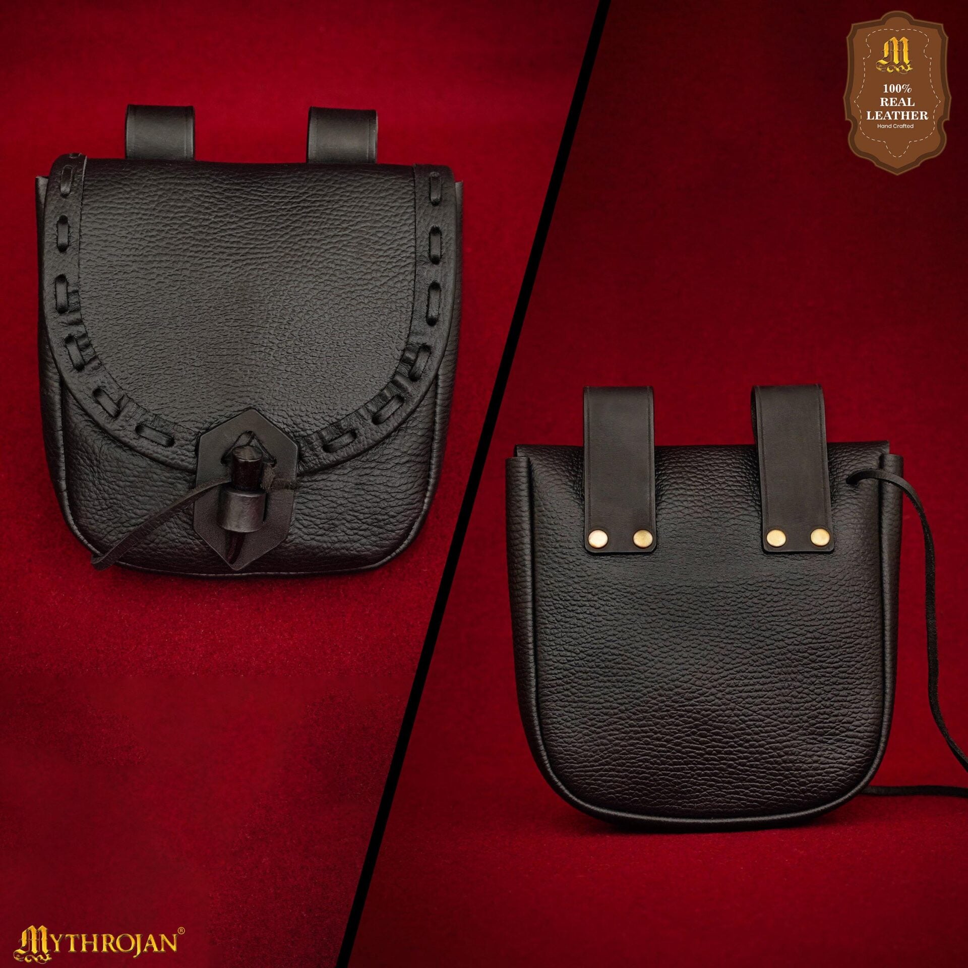 Bolsa de cinturón medieval de cuero con cierre de cuerno - imagen 41