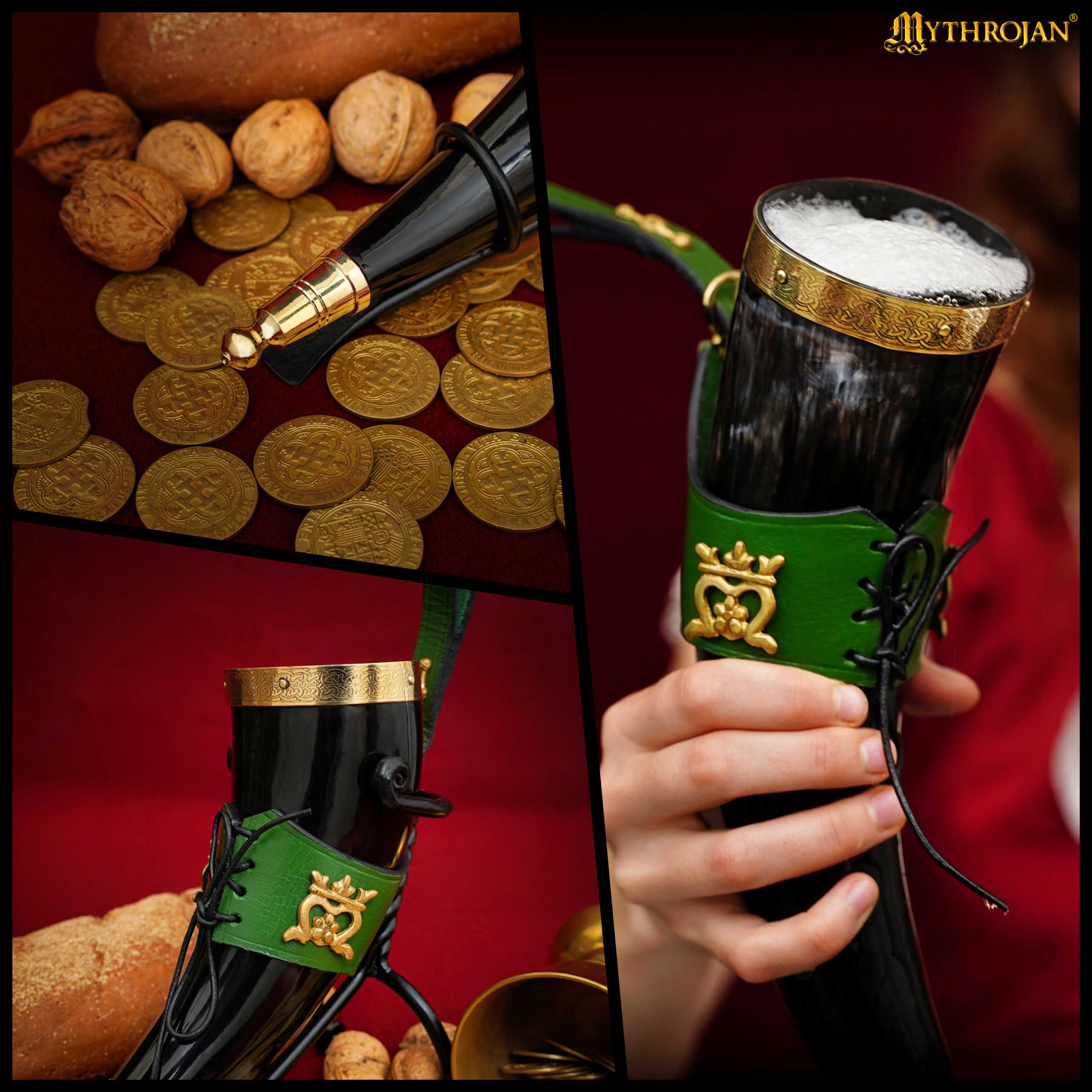 Imagen única de: Cuerno vikingo 350 ml 'The Elegant Lady' con funda de cuero verde - Con Defecto
