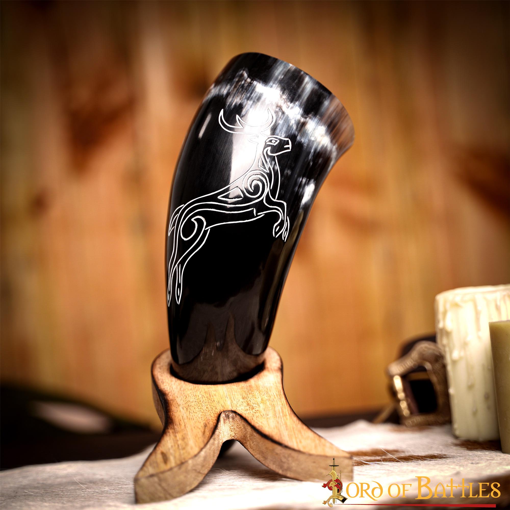 Cuerno de beber Roebuck 400–500 ml, grabado en cuerno de buey genuino - imagen 7