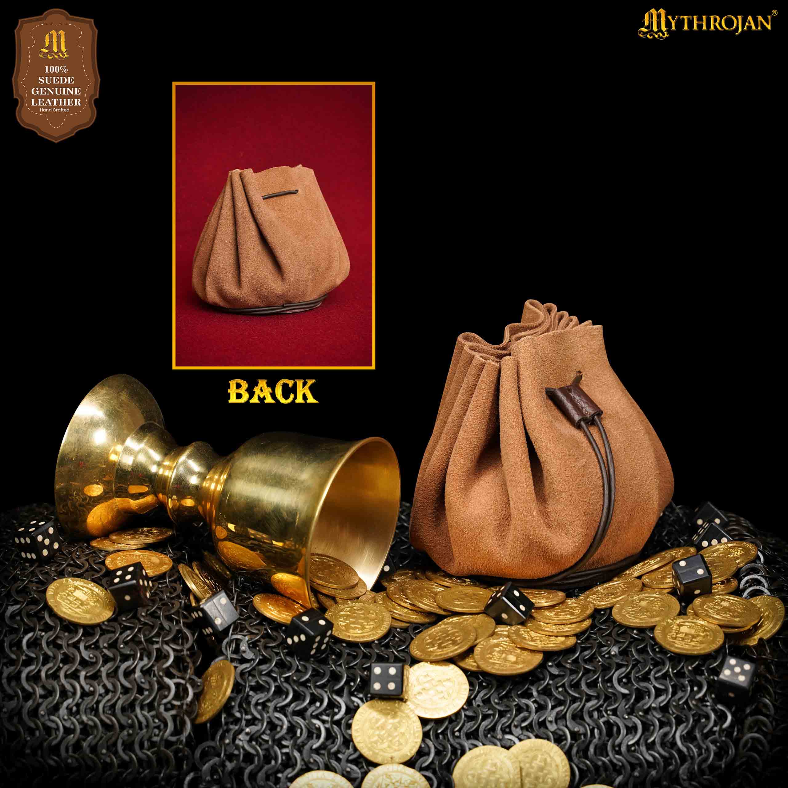 Imagen única de: Bolsa medieval de ante con cordón para monedas y dados