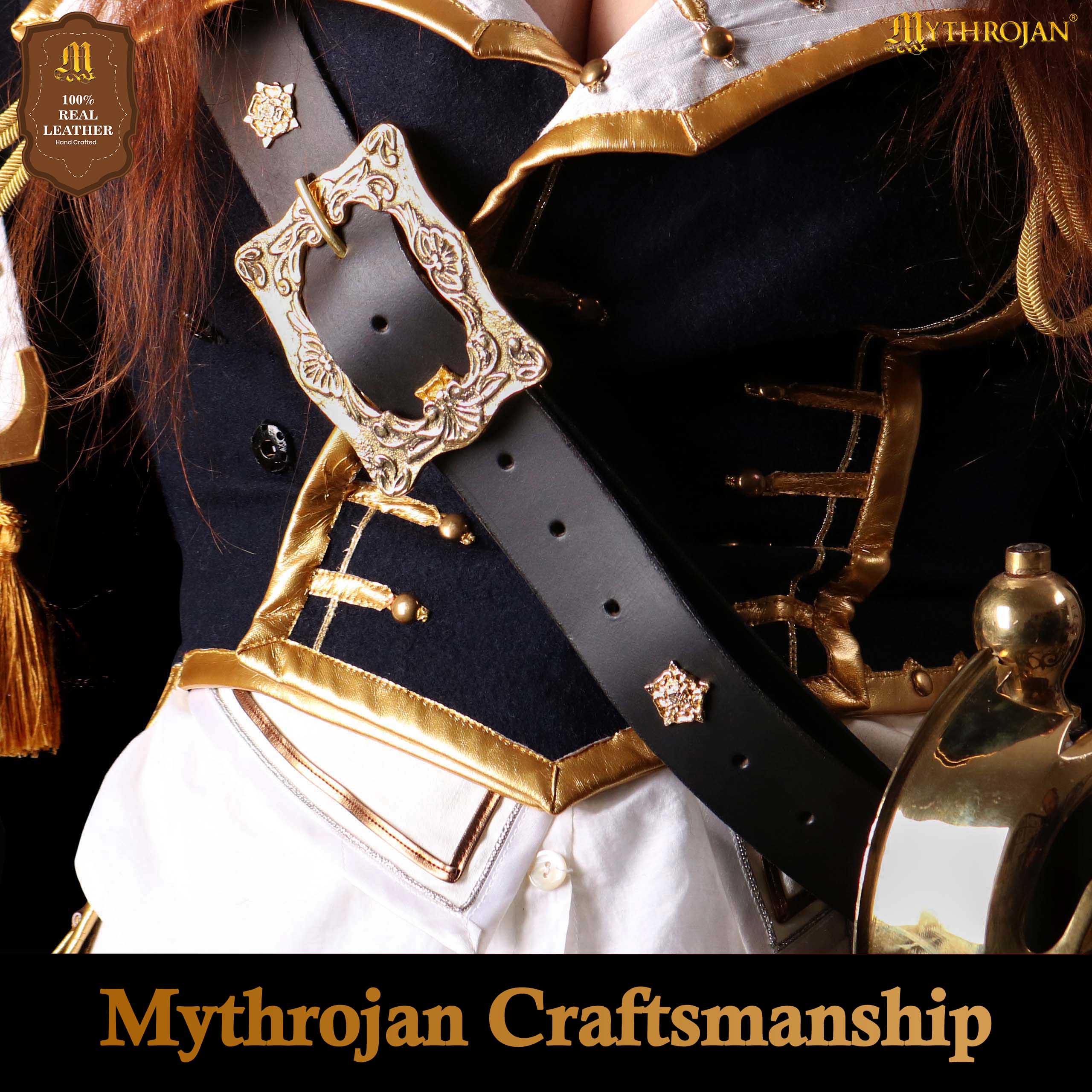 Cinturón medieval Mythrojan de cuero negro con hebilla de latón - imagen 5