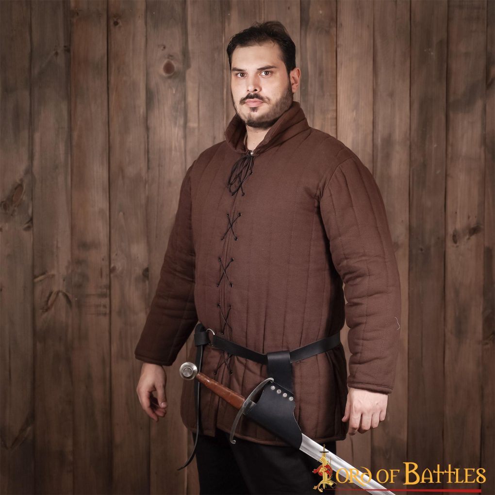 Soporte inclinado medieval de cuero negro para espada y hacha - imagen 10