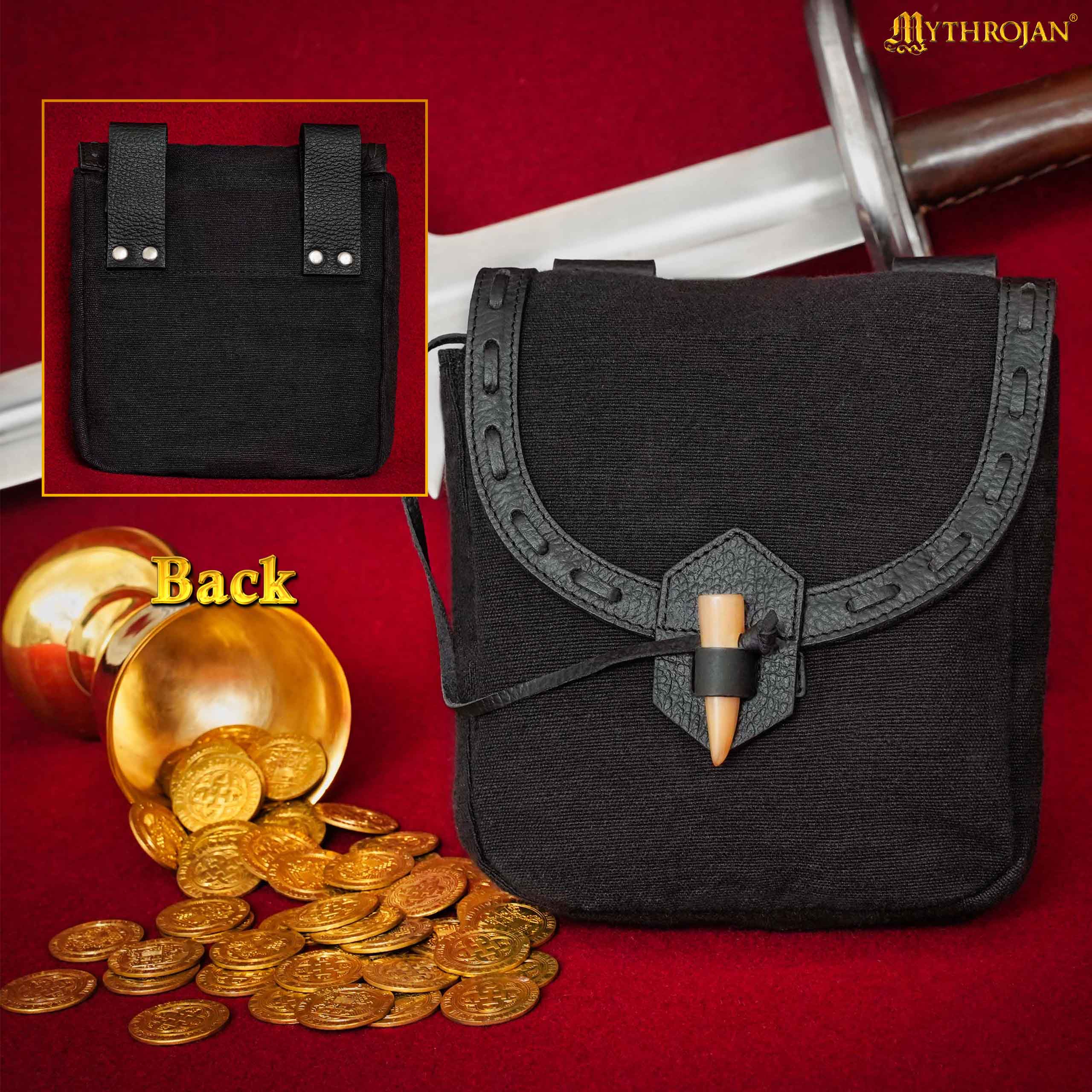 Bolsa de cinturón medieval de lona con cierre de cuerno - imagen 10