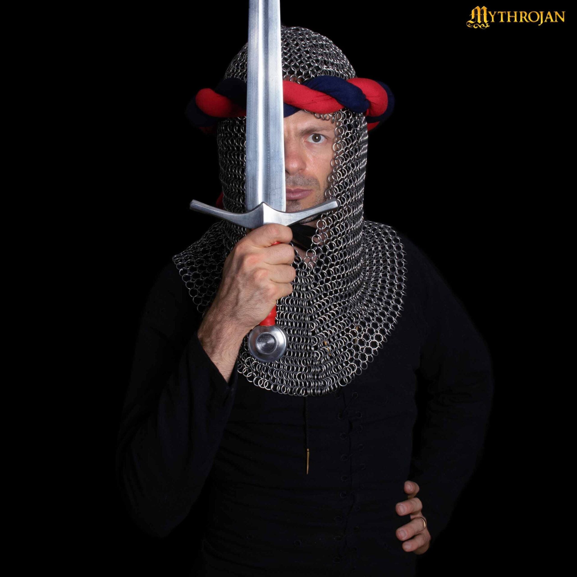 Imagen única de: Cofia de Cota de Malla con Cara en V - 10 Mm, Calibre 16 de Acero Inoxidable, Libre de Óxido - Ideal para Larp, Cosplay y Disfraces de Cine Medieval