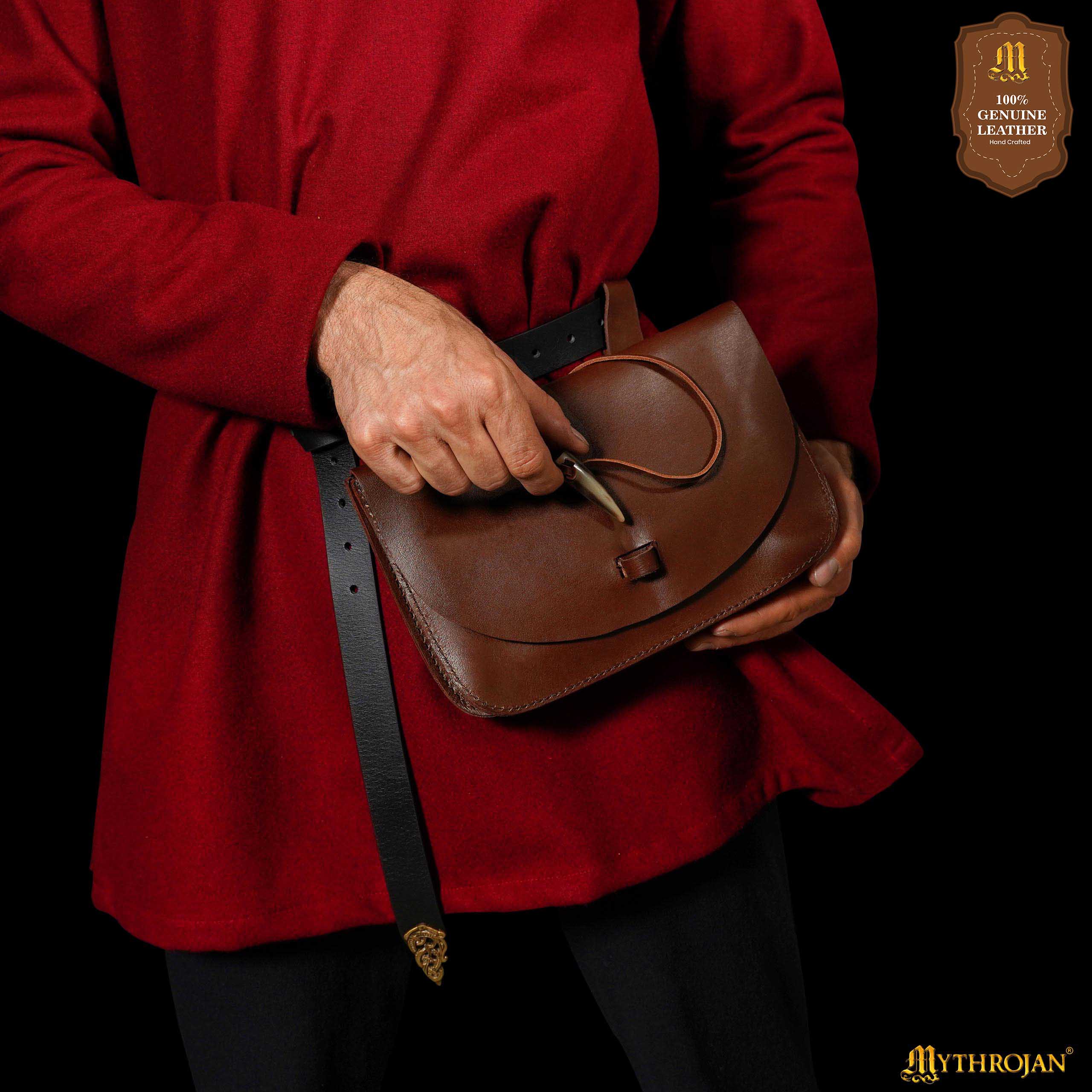Imagen única de: Mythical Venture Medieval Leather Bag - Full Grain Brown Bolsa para Larp y Temas Medievales