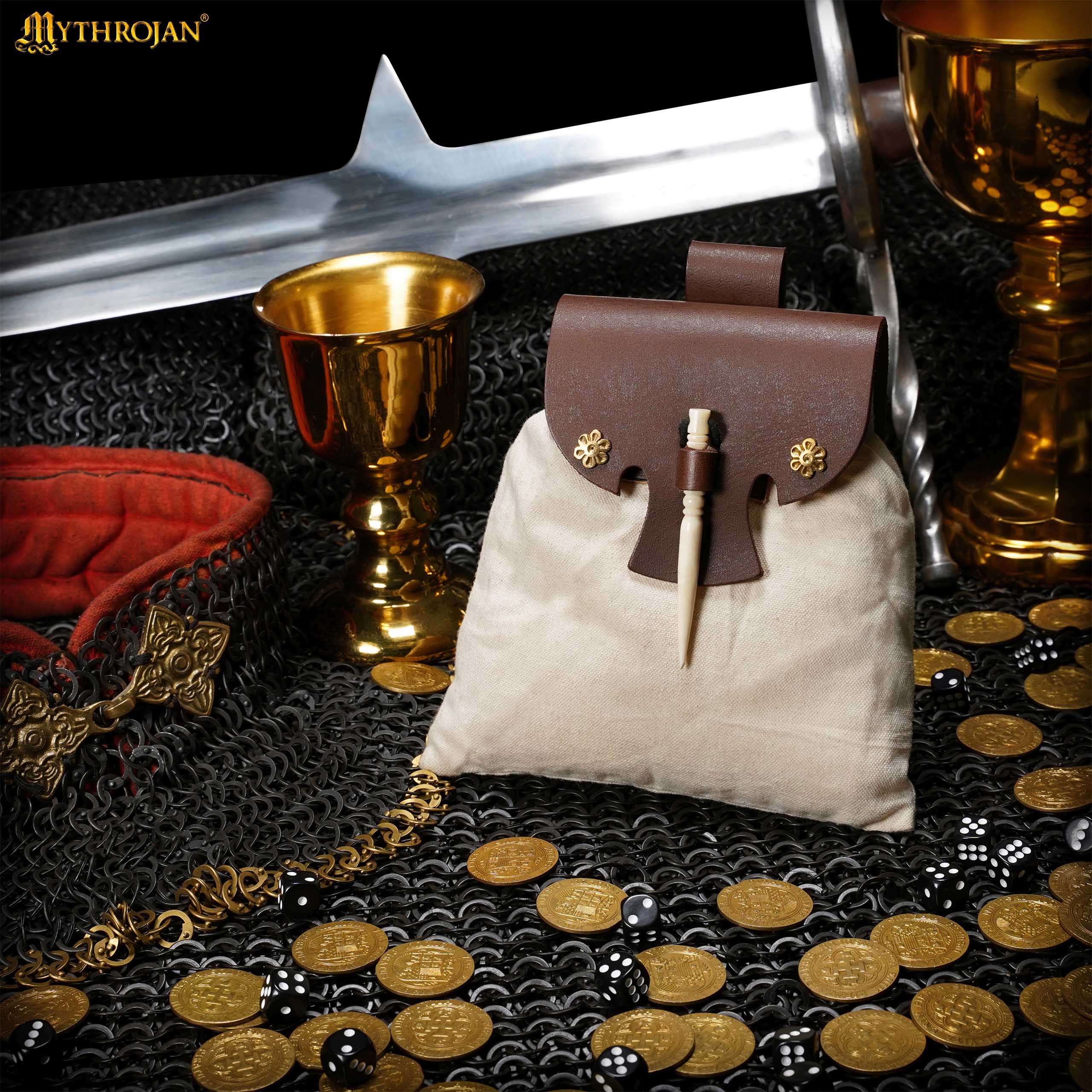 Bolsa de cintura medieval Mythrojan Gold and Dice - Euru & Brown