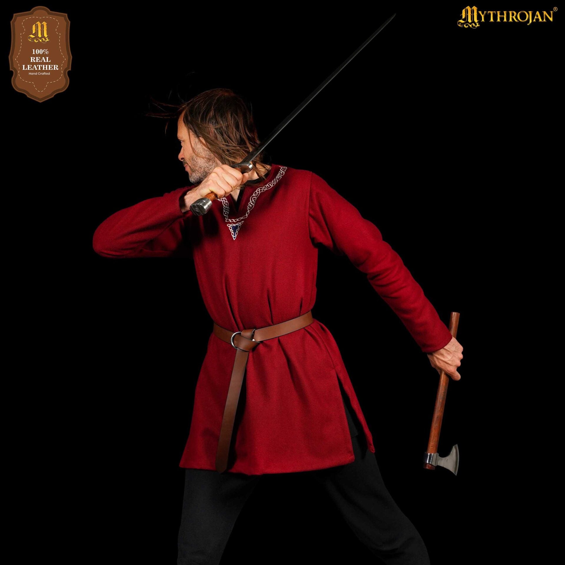 Cinturón medieval de cuero con anilla (hecho a mano) - imagen 17