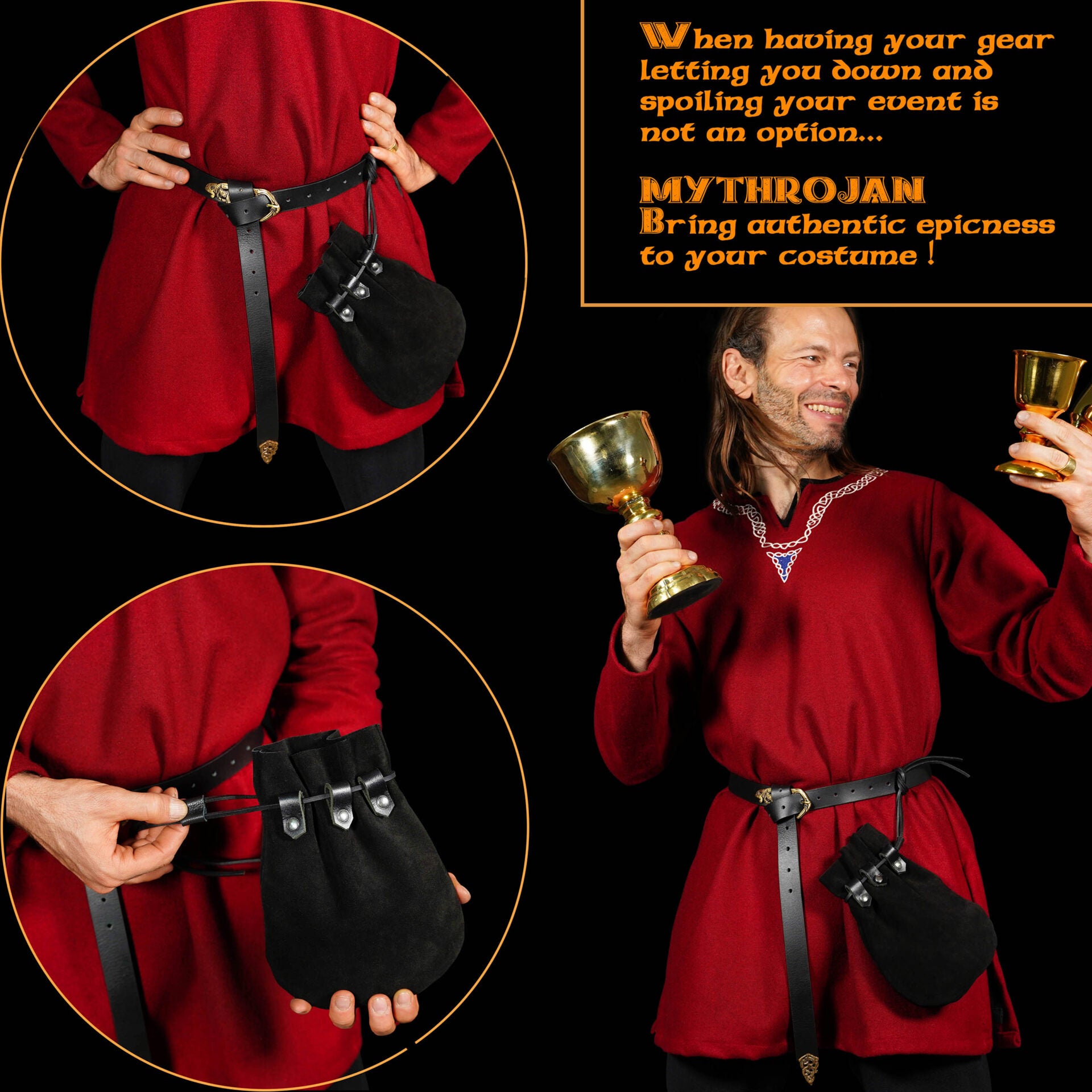 Bolsa de serraje medieval con cordón, monedero renacentista - imagen 8