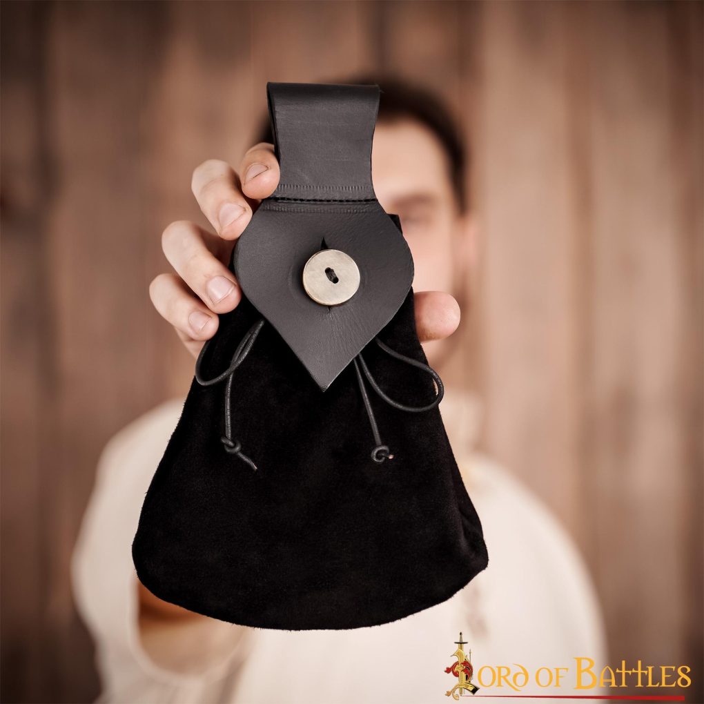Bolsa de cinturón medieval en cuero y ante con botón de cuerno - imagen 18