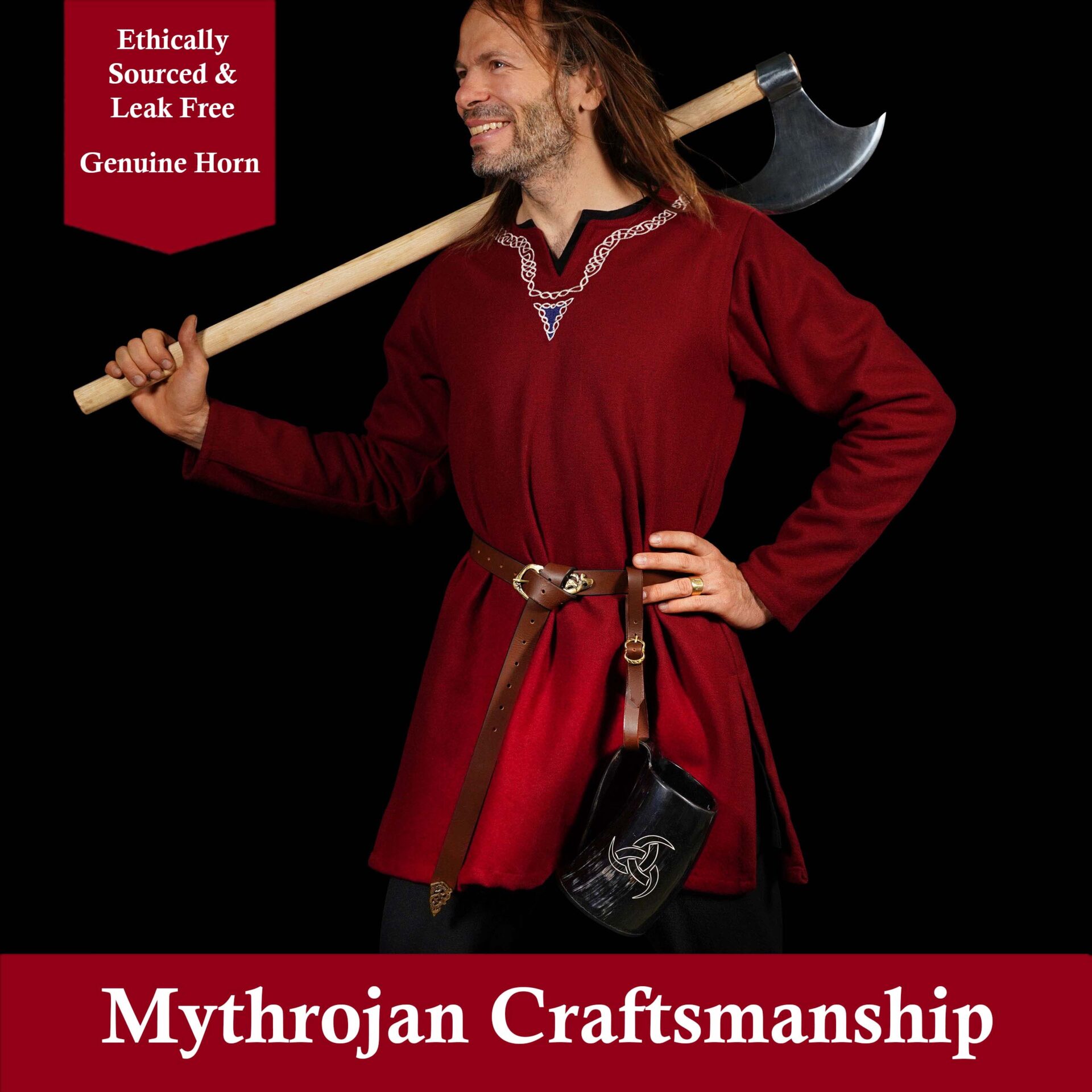 Imagen única de: Jarra vikinga Mythrojan con correa de cuero y bolsa - Con Defecto