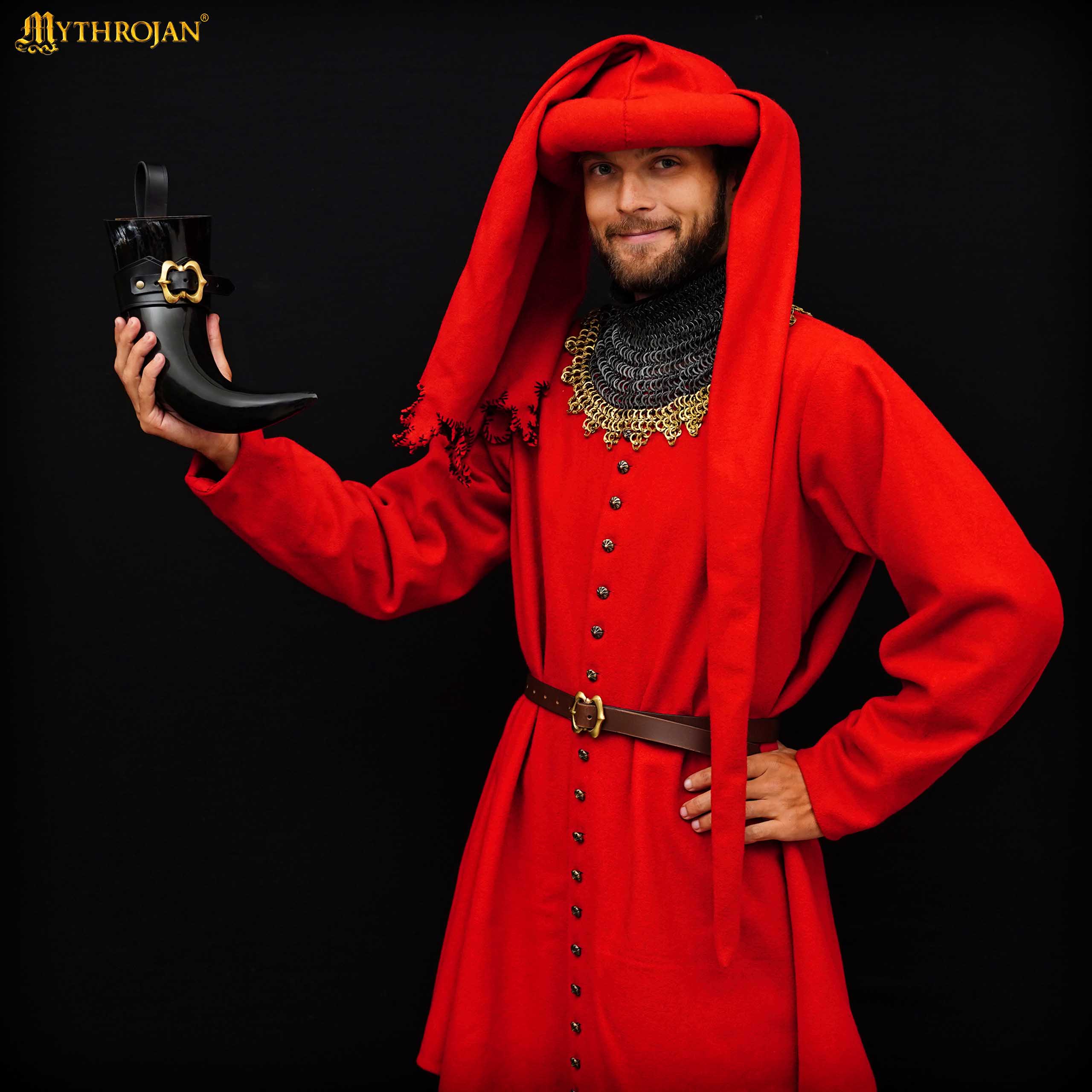Cuerno vikingo para beber Mythrojan “The Loyal Soldier” — 600 ml con soporte de cuero negro - imagen 5