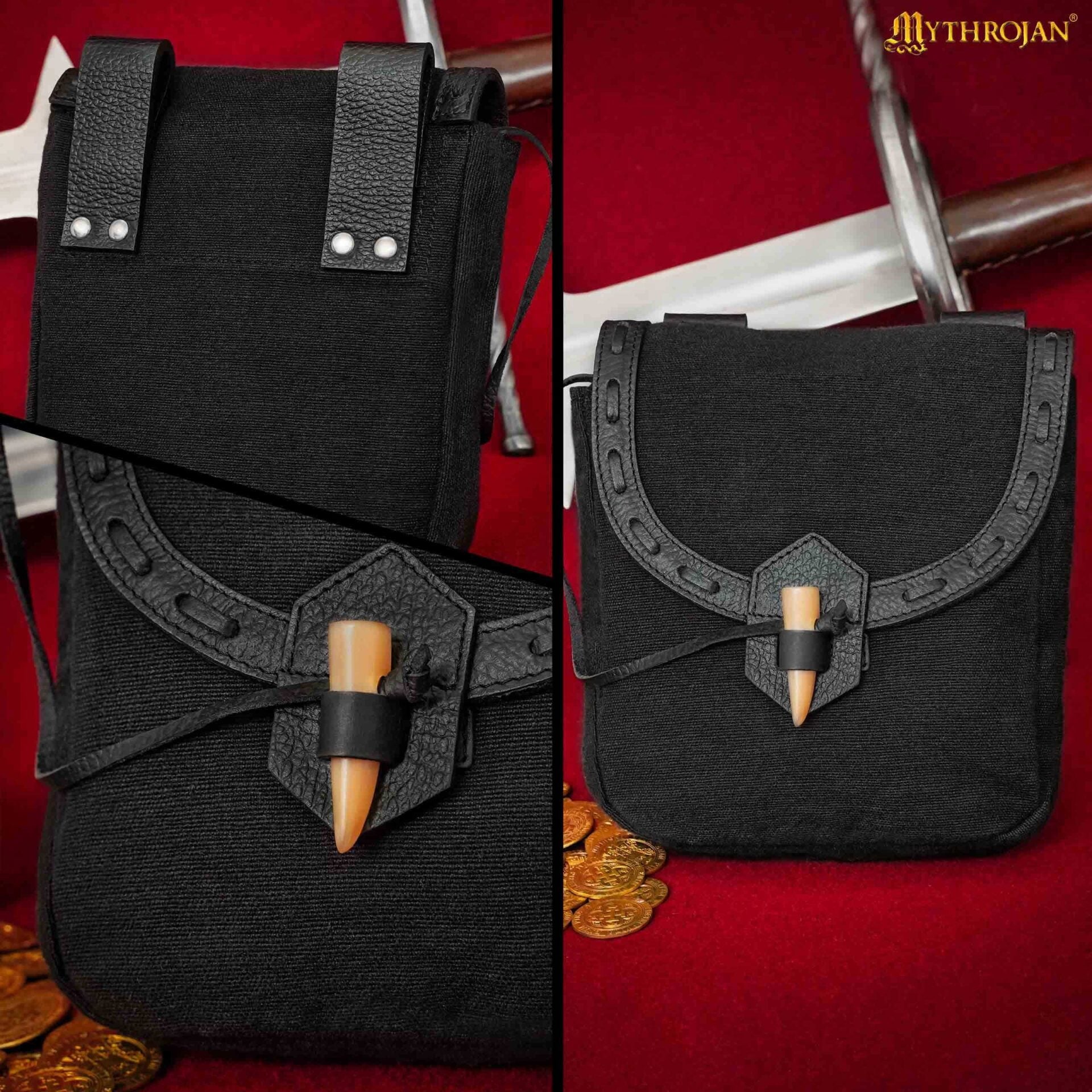 Bolsa de cinturón medieval de lona con cierre de cuerno - imagen 20