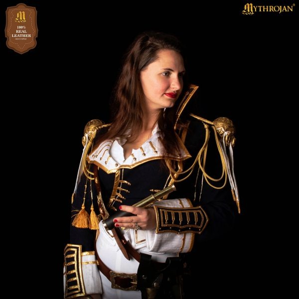Cinturón medieval Mythrojan de cuero negro con hebilla de latón - imagen 10