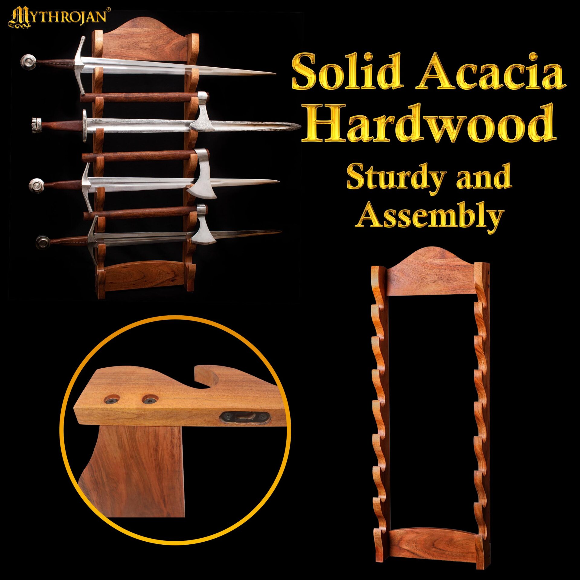 Soporte mural de madera maciza para espadas y hachas - imagen 11