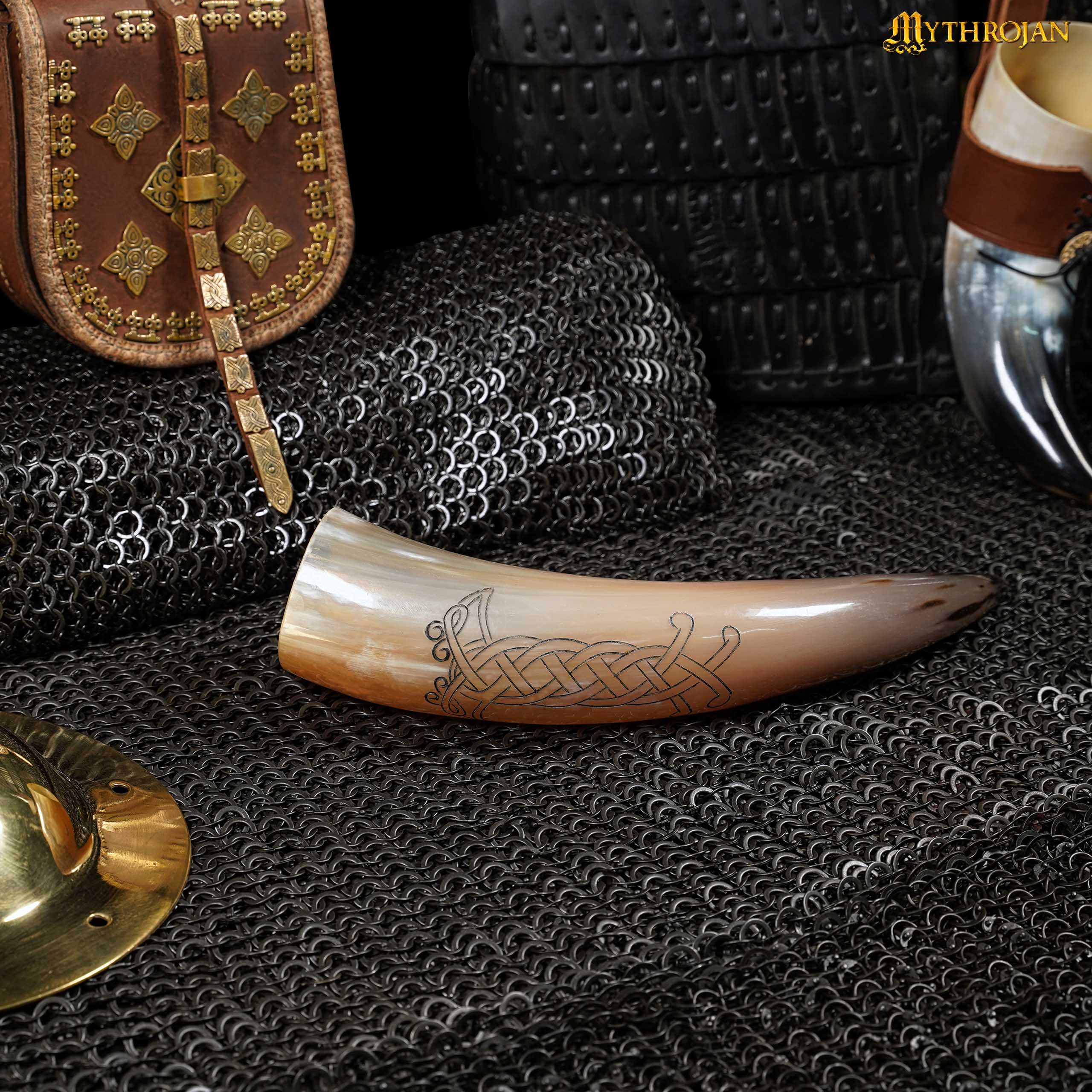 Cuerno vikingo para beber (400 ml) — cuerno de buey grabado a mano con funda - imagen 8