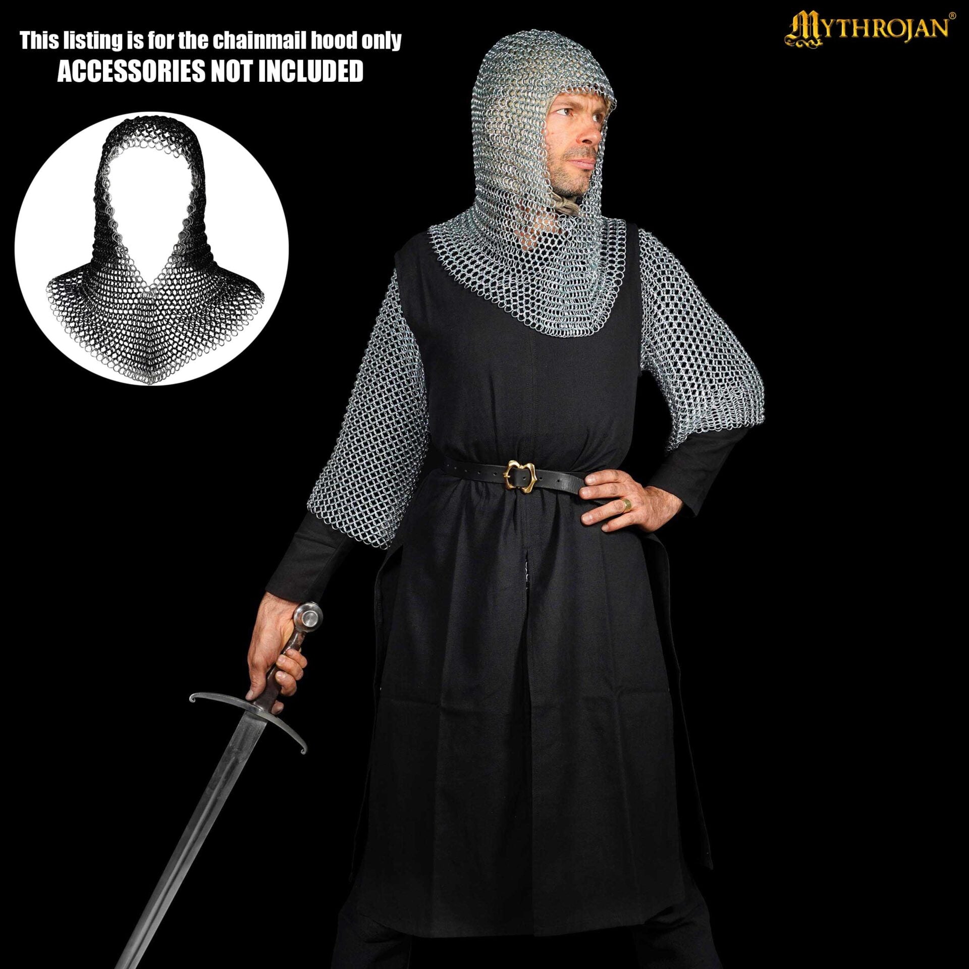 Capucha de cota de malla 10 mm, acero 16 gauge — Vikingo y caballero (LARP) - imagen 18