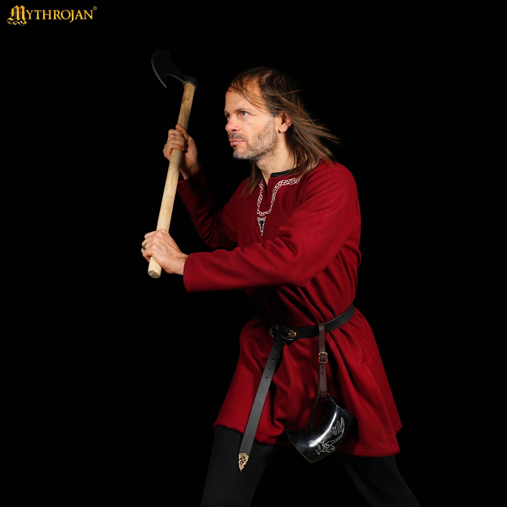 Jarra vikinga de cuerno de buey con soporte de cuero y hebilla de latón - imagen 16