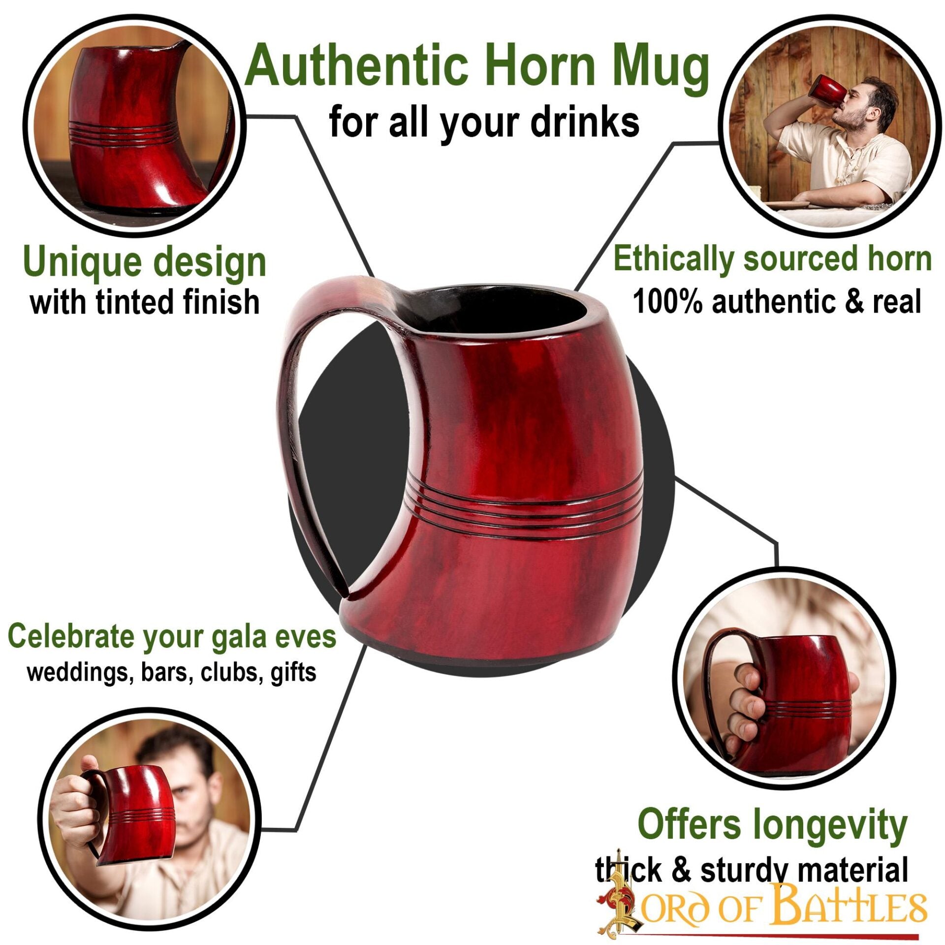Imagen única de: Taza de Cerveza Vikinga de Cuerno de Buey Auténtica Hecha a Mano