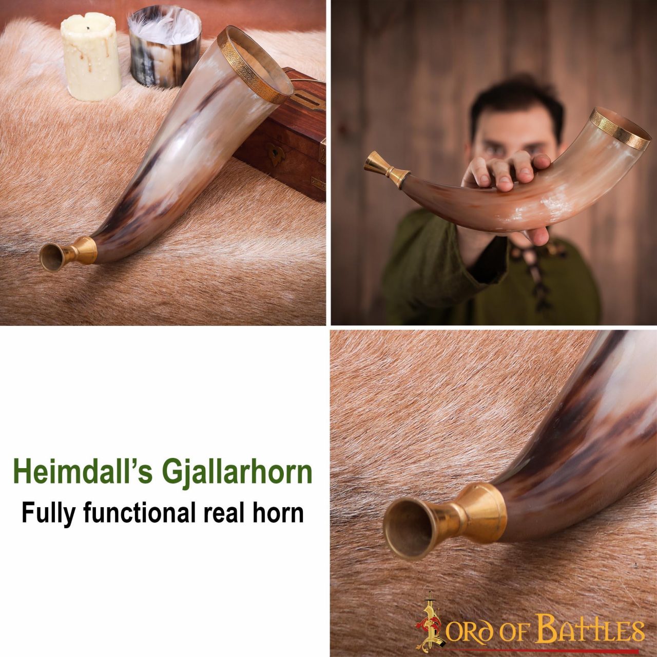 Imagen única de: Trompeta de cuerno Heimdall Gjallarhorn con engastes en latón puro