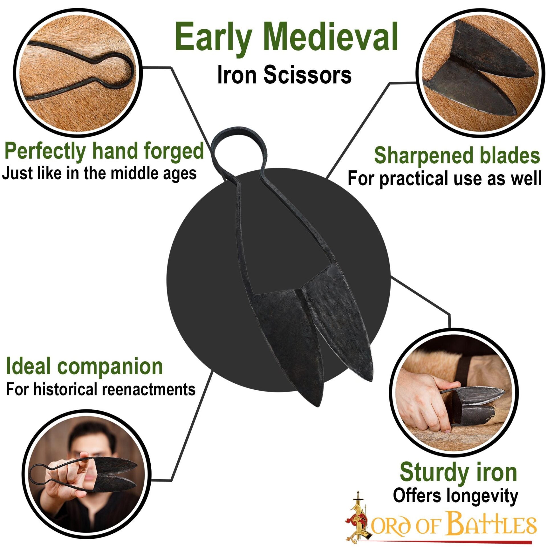 Tijeras medievales forjadas a mano en hierro - funcionales - imagen 4