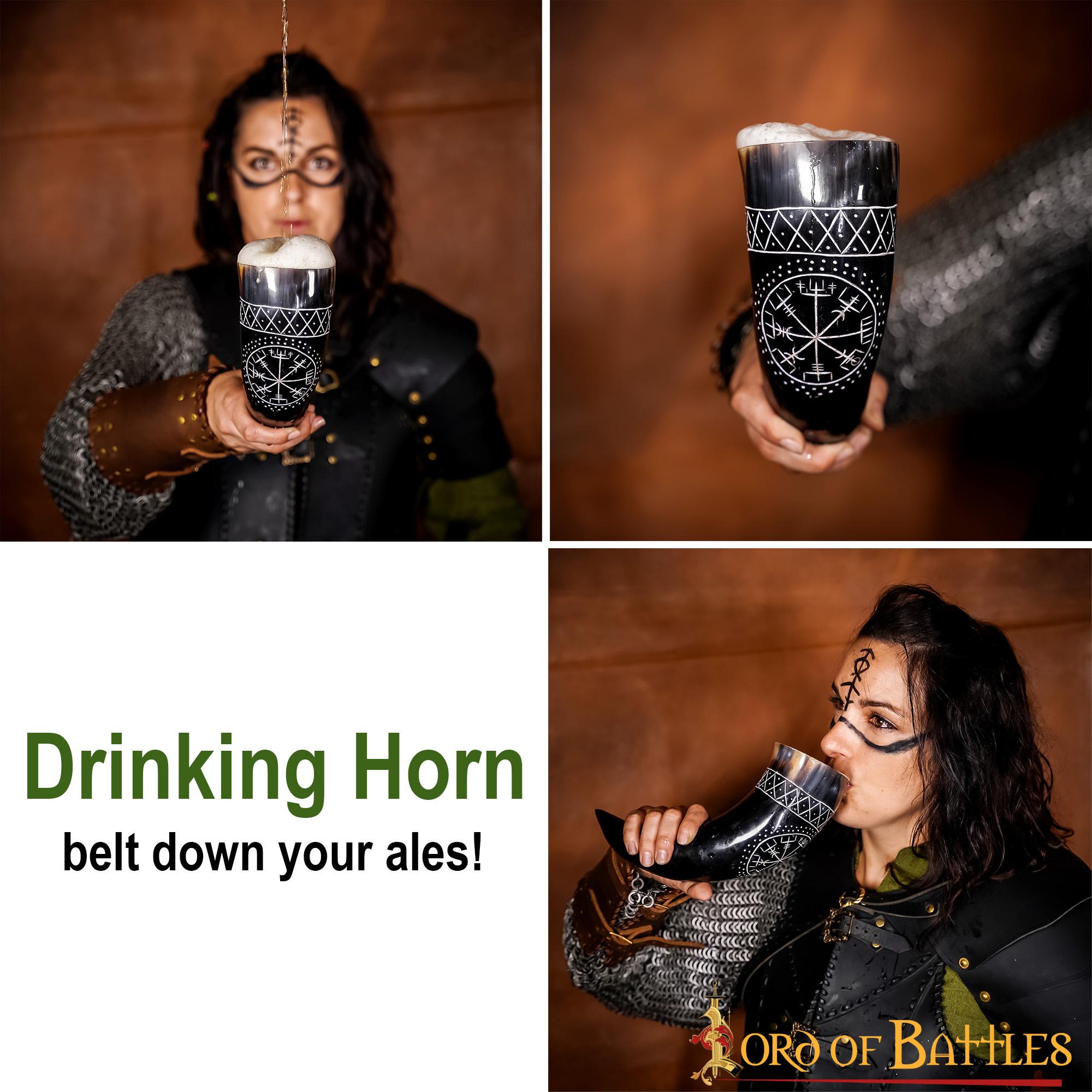 Imagen única de: El Cuerno para Beber Vegvisir 400 - 500 Ml Hecho a Mano con Auténtico Cuerno de Buey