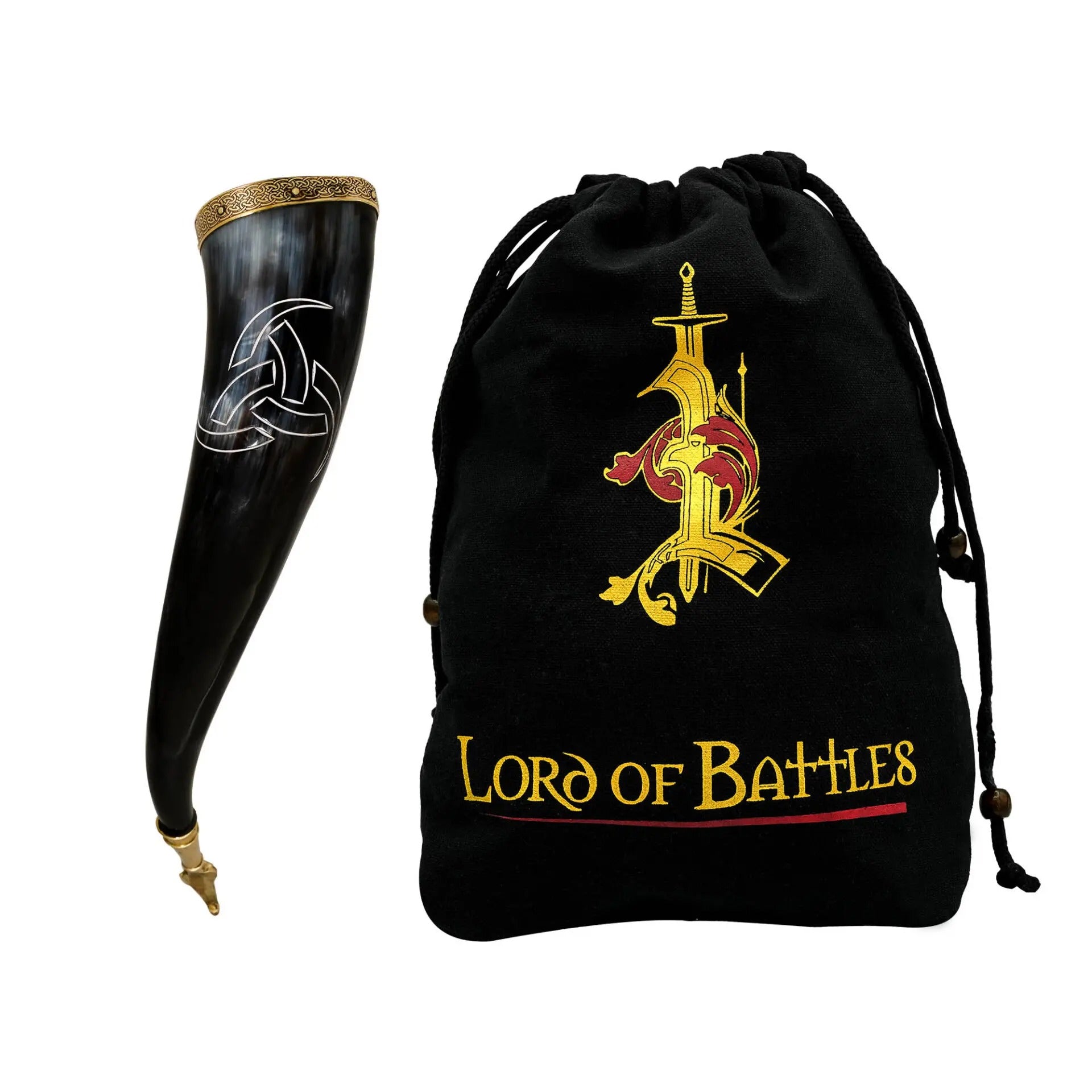 Cuerno de bebida triple «Odin» 300–400 ml — cuerno de buey con herrajes de latón - imagen 4
