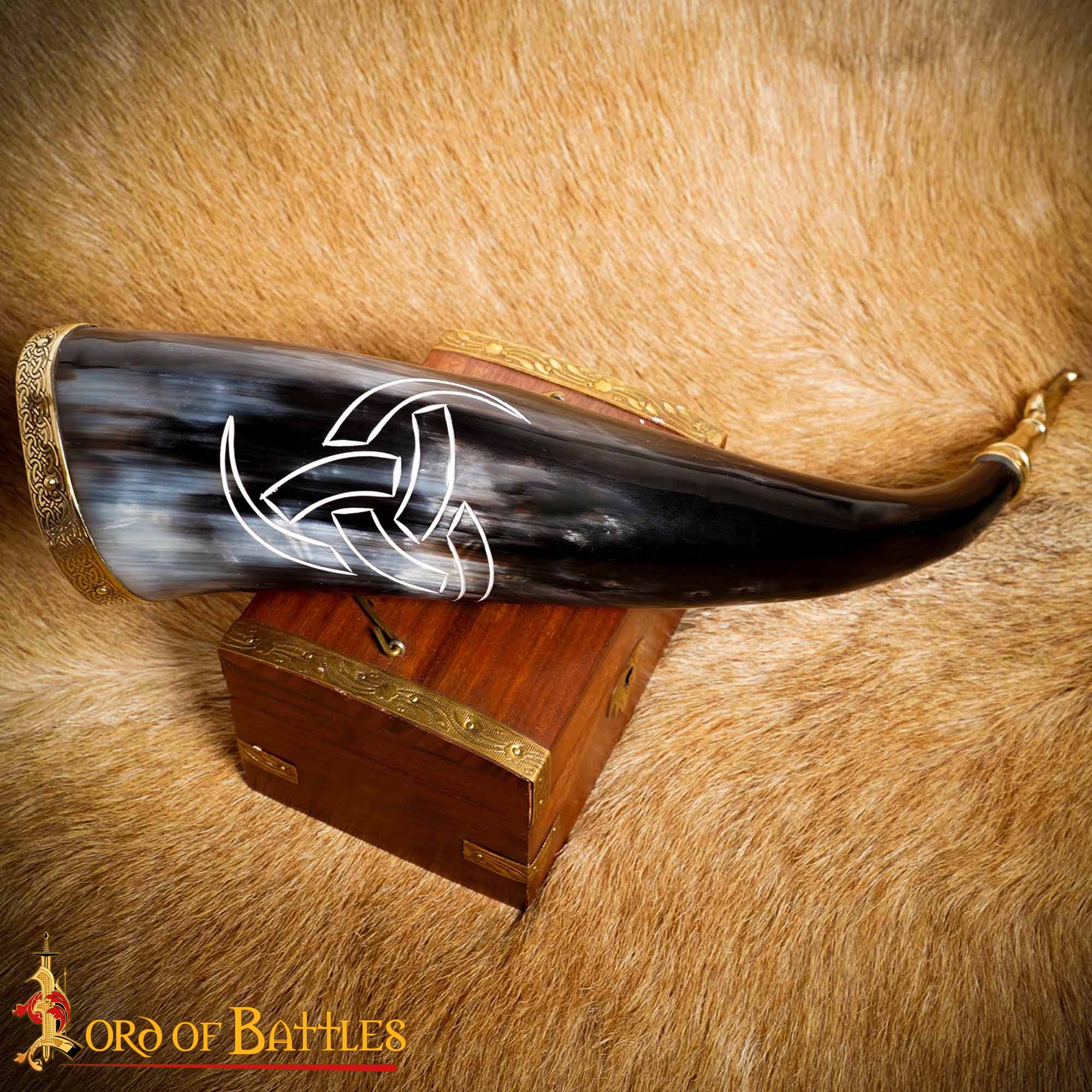 Cuerno de bebida triple «Odin» 300–400 ml — cuerno de buey con herrajes de latón - imagen 10