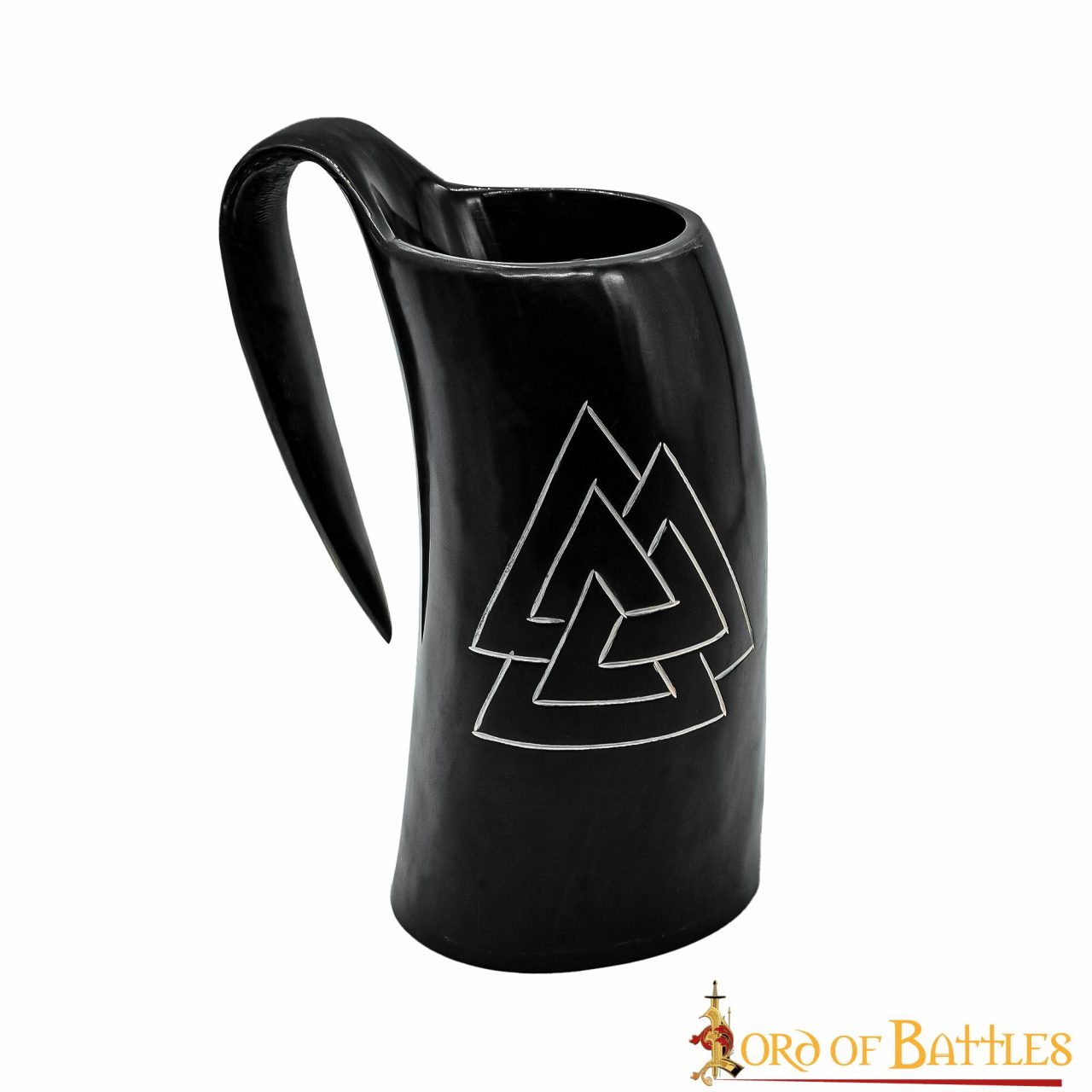 Cuerno vikingo para beber con mano tallada y diseño Valknut - imagen 2