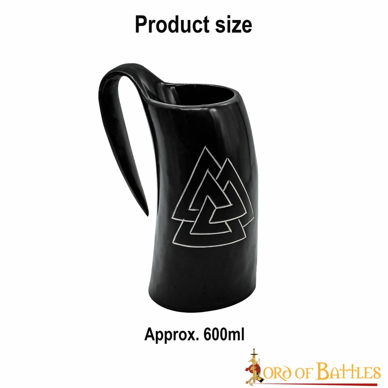 Cuerno vikingo para beber con mano tallada y diseño Valknut - imagen 3