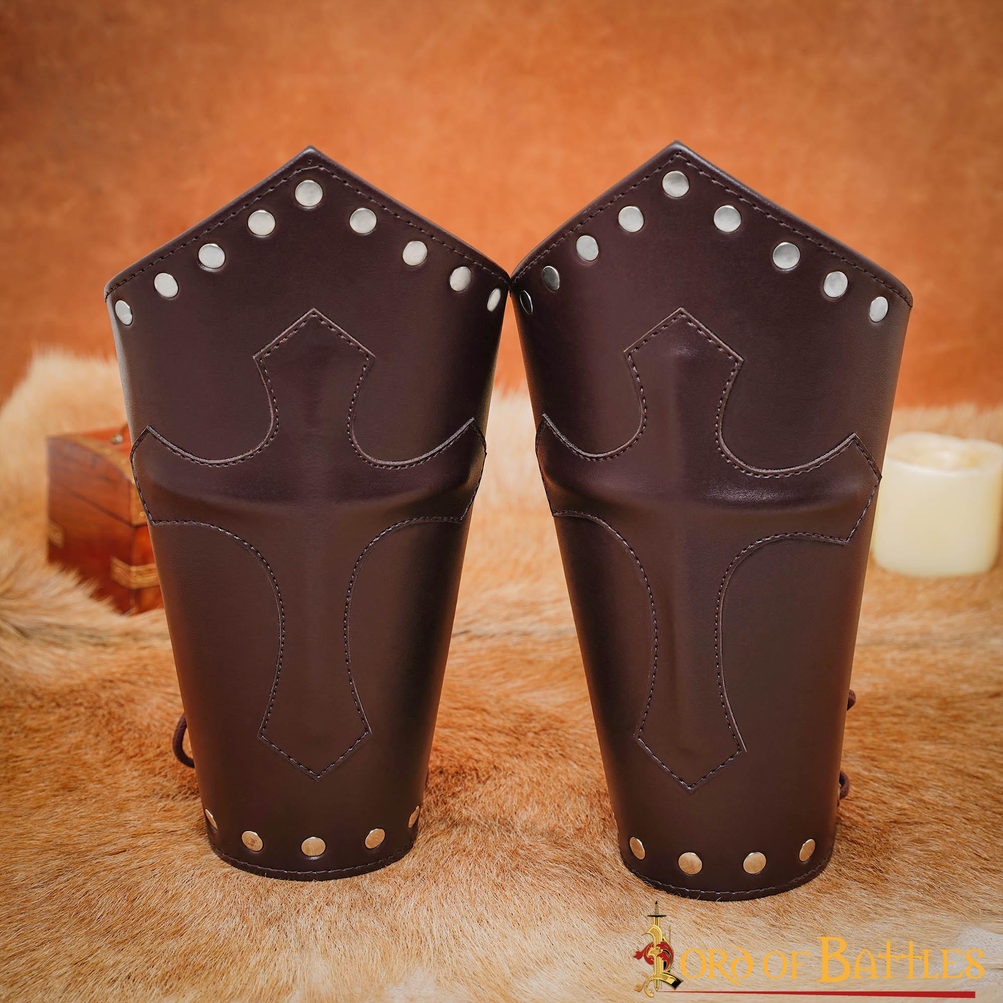Brazales Cruzados Medievales de Cuero - Guardabrazos para Larp y Ferias Renacentistas - Imagen 14