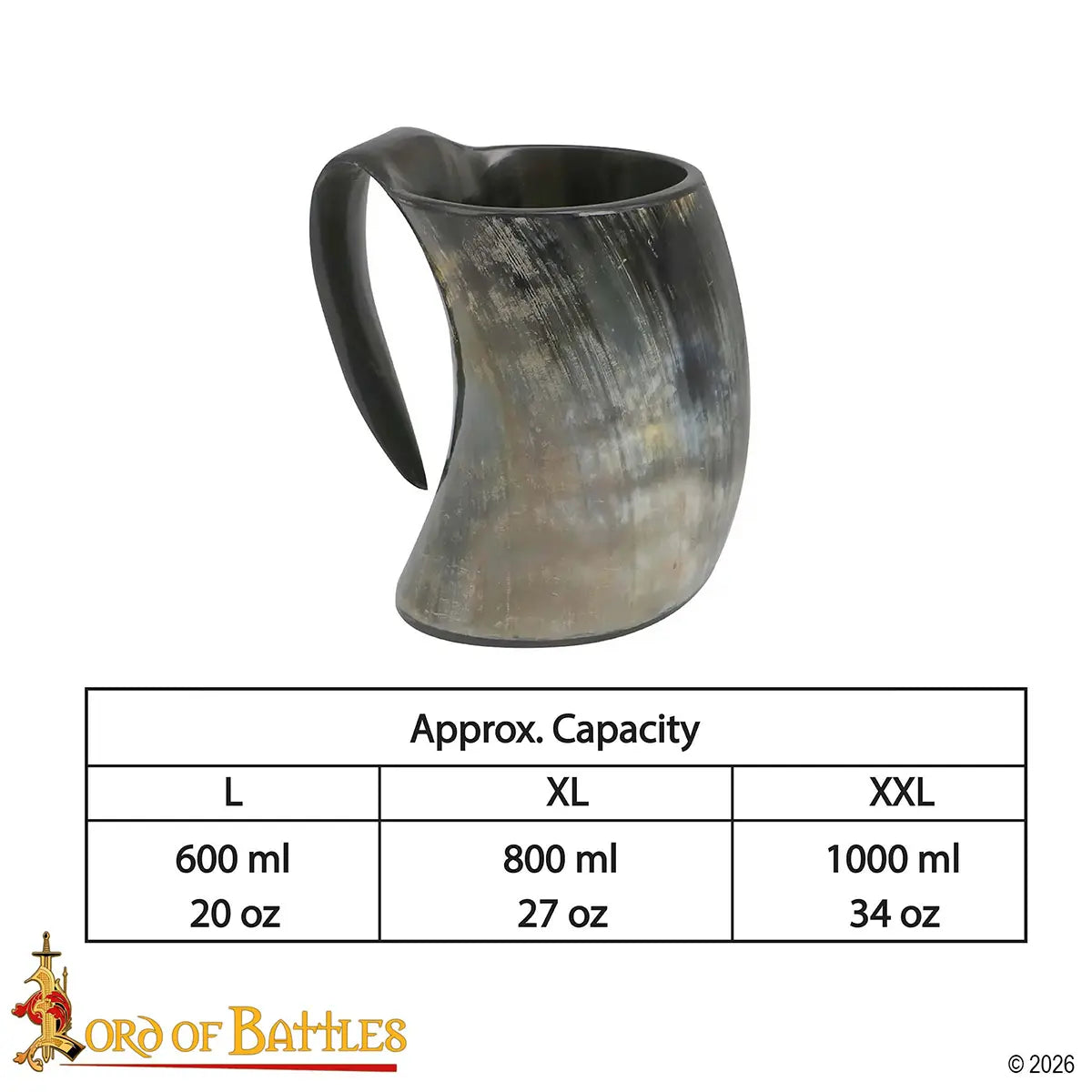 Jarra vikinga de cuerno natural pulido con asa (600/800 ml) - imagen 3