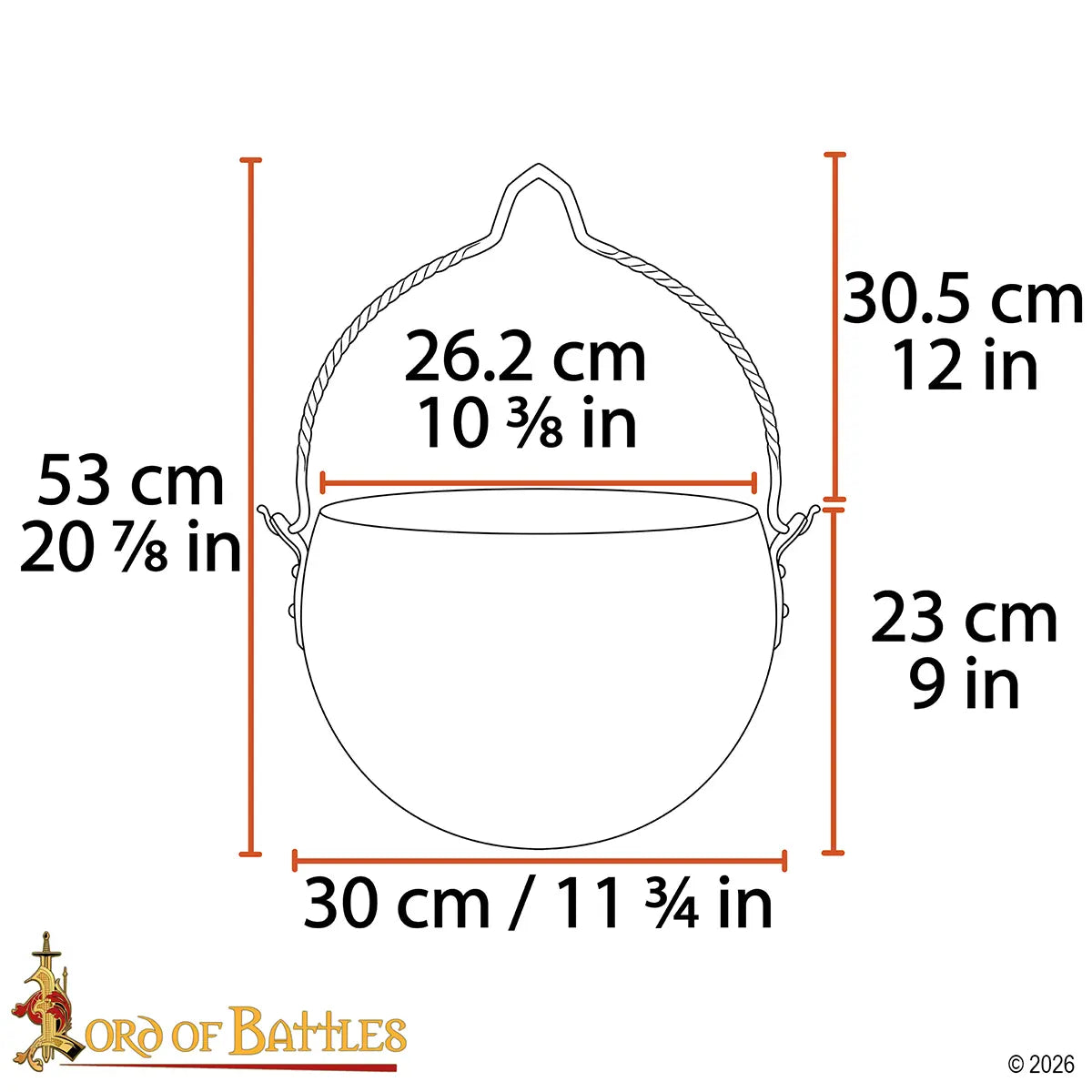 Caldero medieval de hierro forjado — 8 L para cocinar al fuego - imagen 3