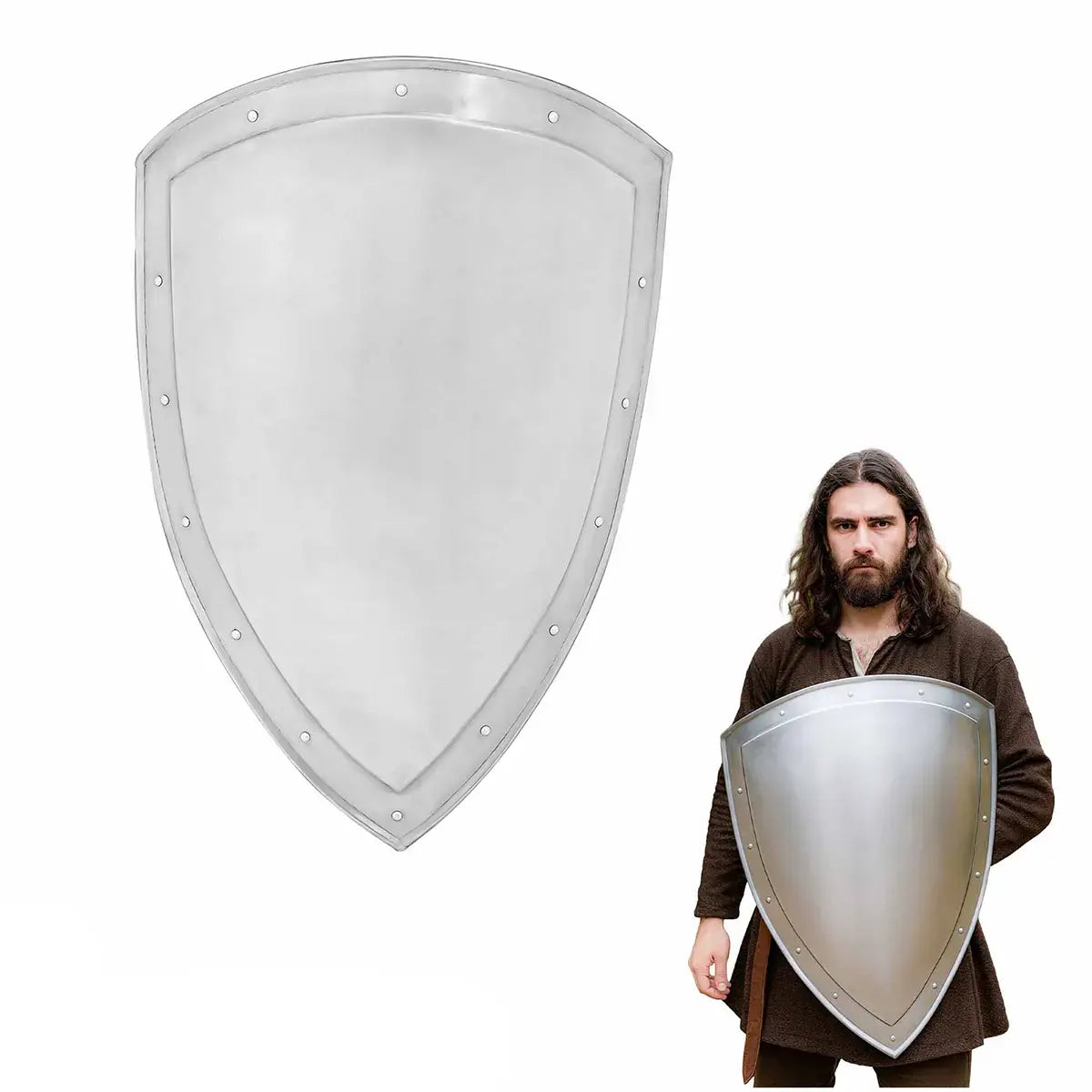 Escudo templario medieval - acero calibre 18, perfil heater - Pulido