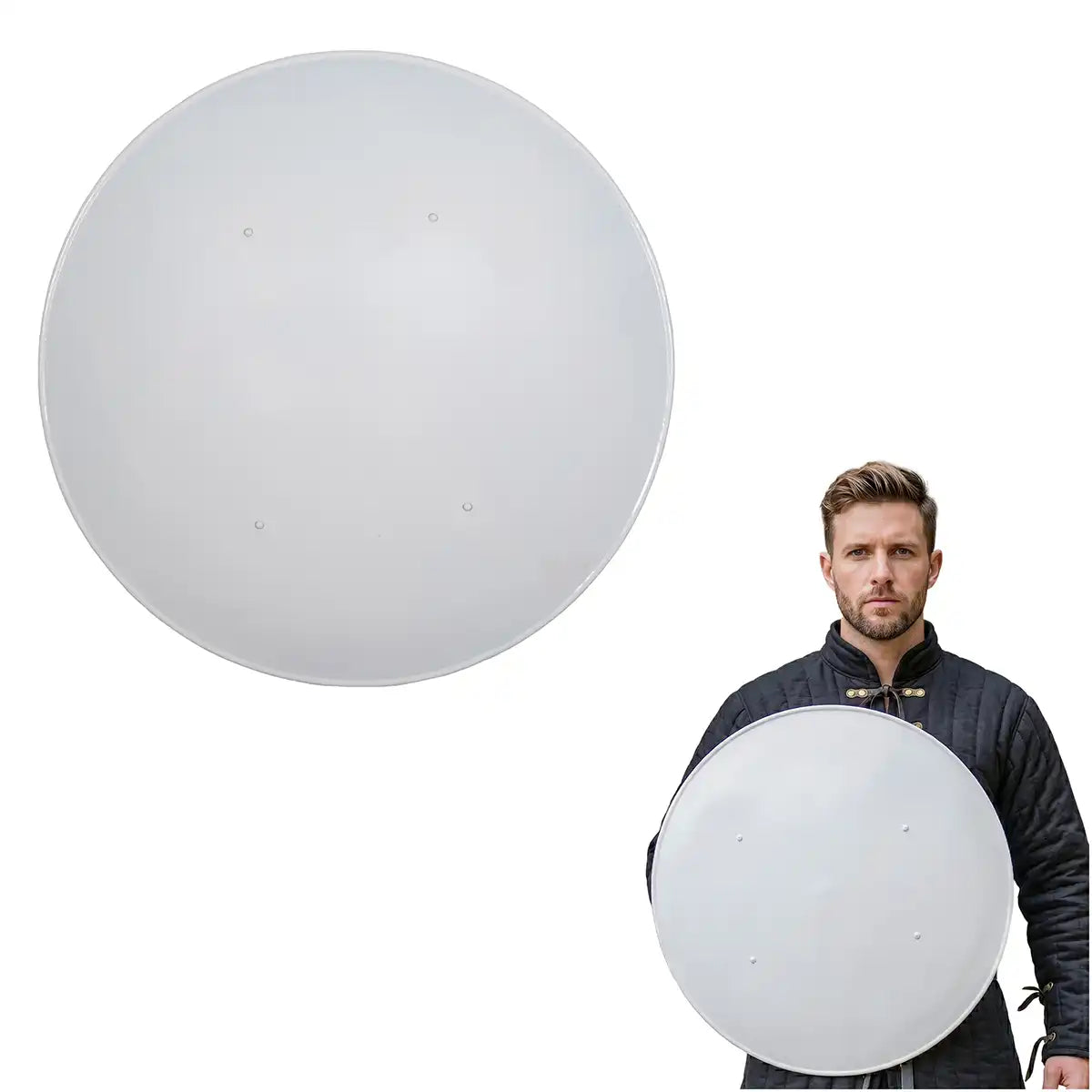 Escudo redondo de acero calibre 18 (56 cm) con correas de cuero — personalizable para LARP y recreación - Blanco