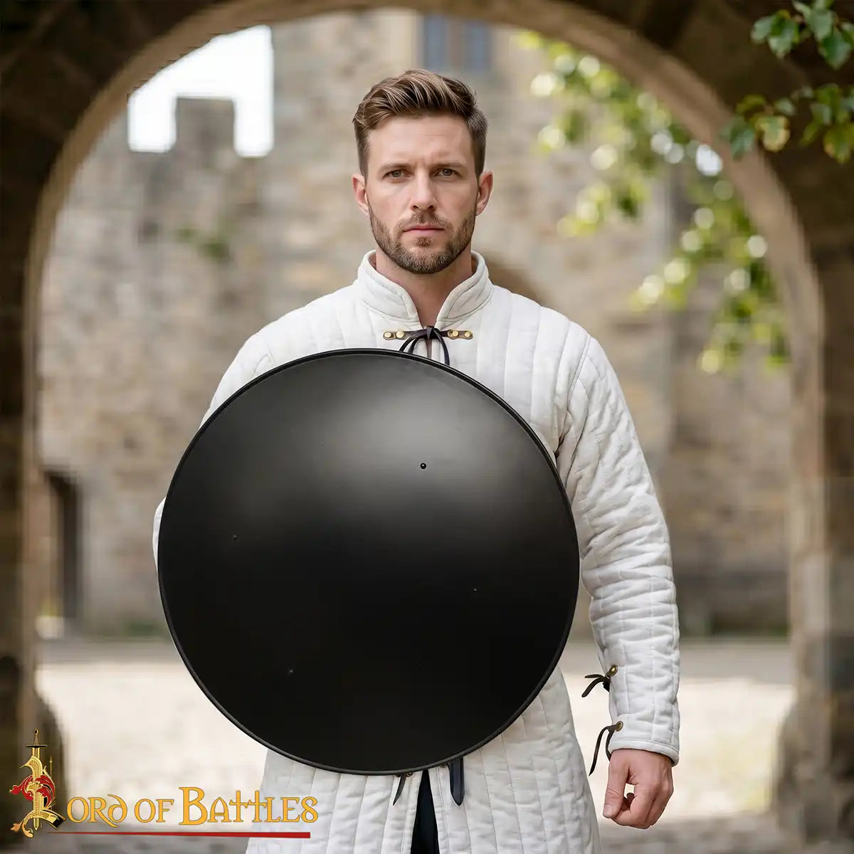 Escudo redondo de acero calibre 18 (56 cm) con correas de cuero — personalizable para LARP y recreación - imagen 3