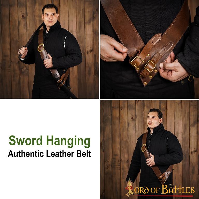 Bandolera para espada de cuero con hebilla de latón - imagen 11