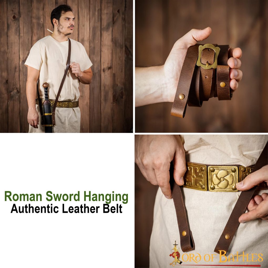 Bandolera romana de cuero genuino para espada — hecha a mano - imagen 13