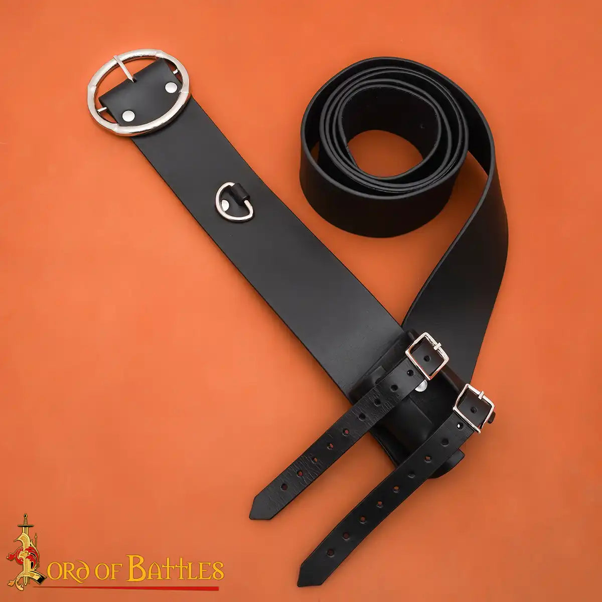 Cinturón medieval negro para espada con portaespada ajustable - imagen 4