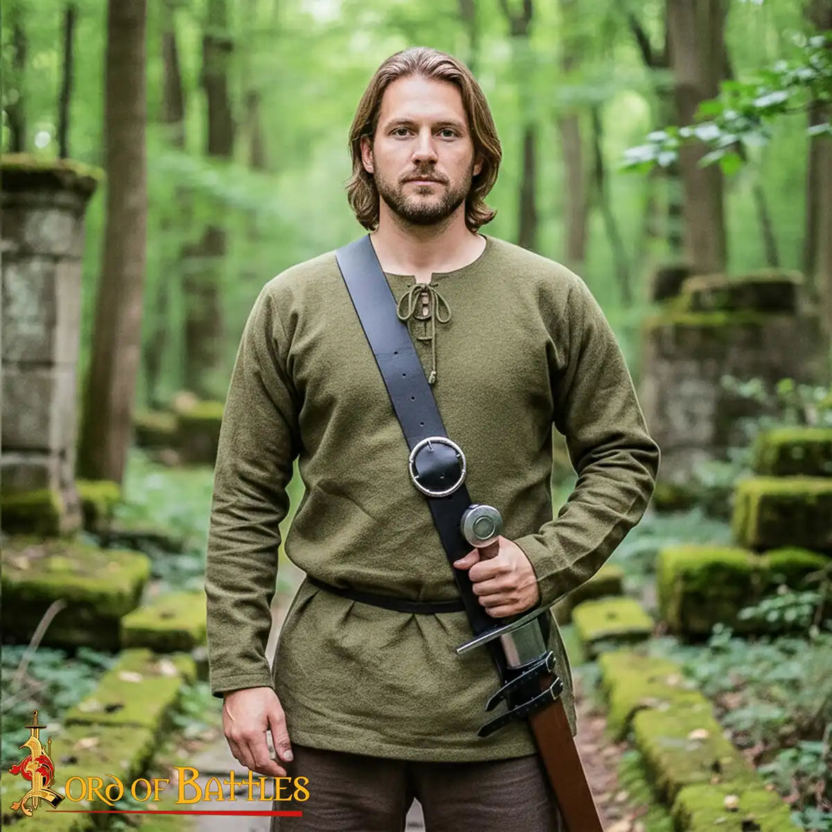 Cinturón medieval negro para espada con portaespada ajustable - imagen 6