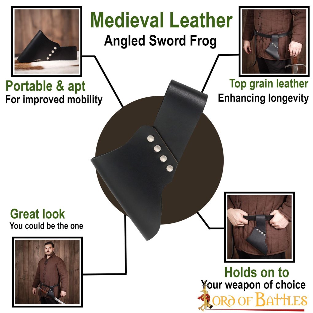 Soporte inclinado medieval de cuero negro para espada y hacha - imagen 5