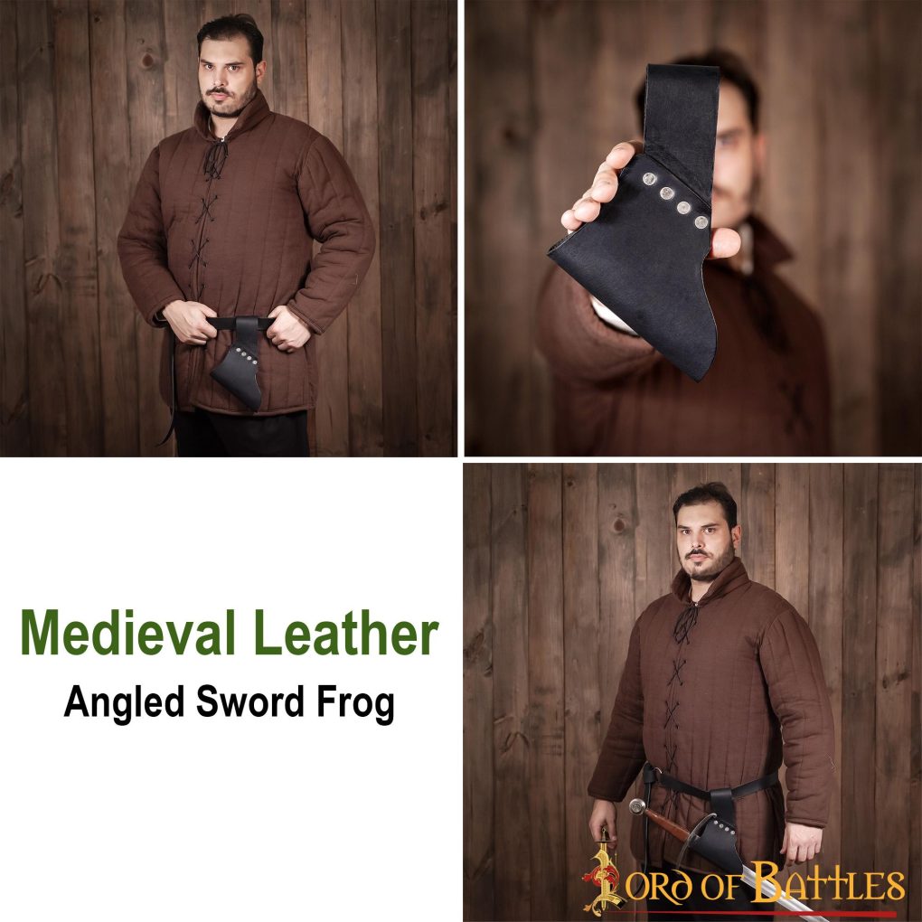 Soporte inclinado medieval de cuero negro para espada y hacha - imagen 6
