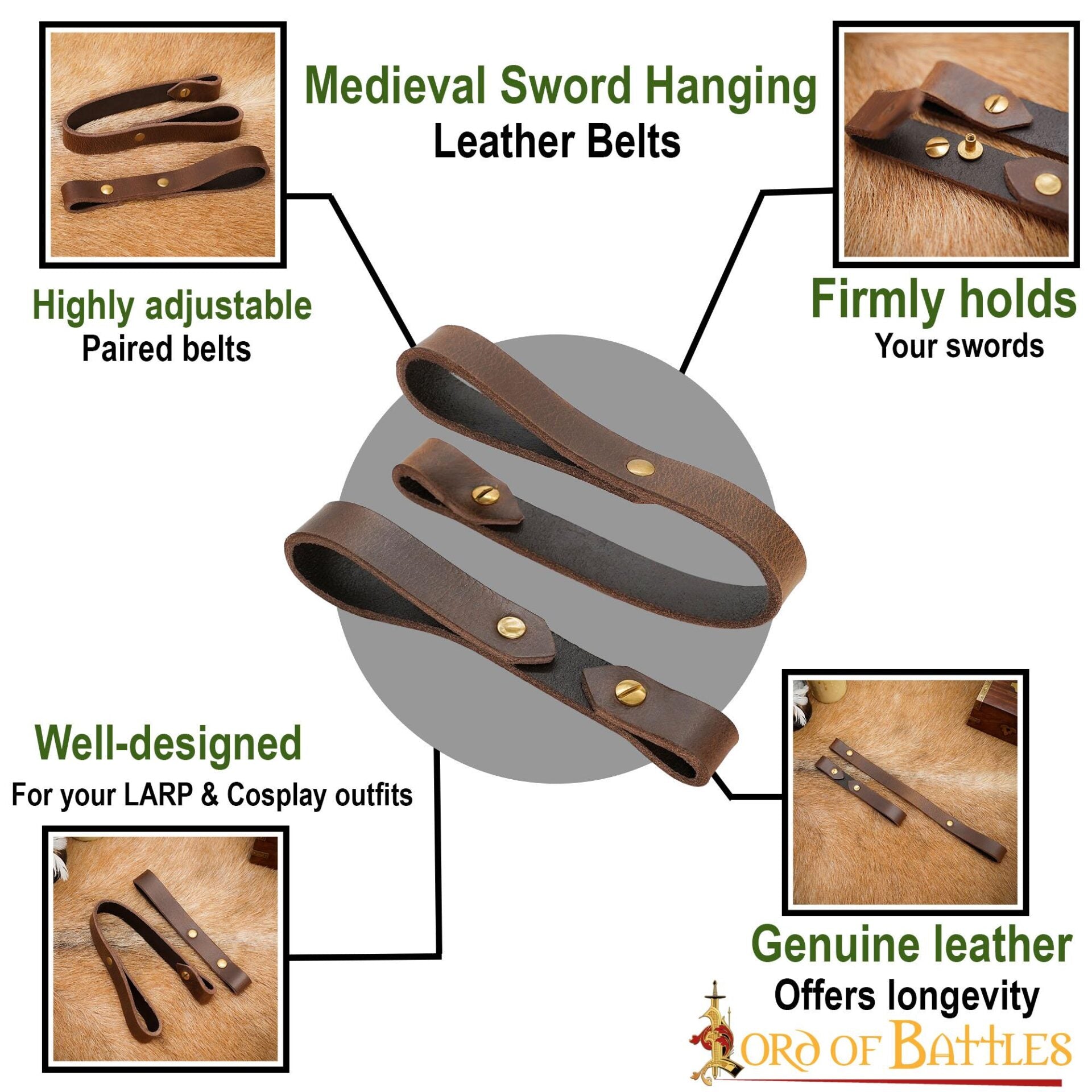 Colgador de espada ajustable en cuero — estilo medieval - imagen 10