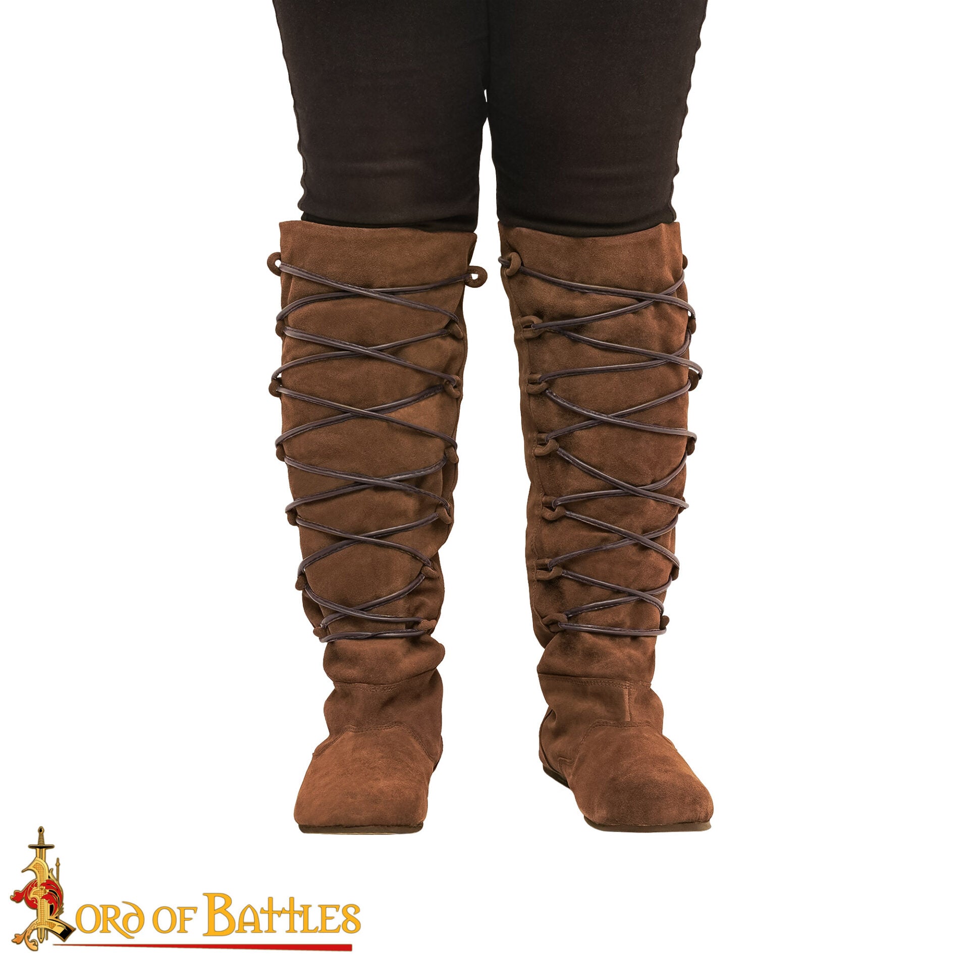 Botas medievales de ante hasta la rodilla con cordones